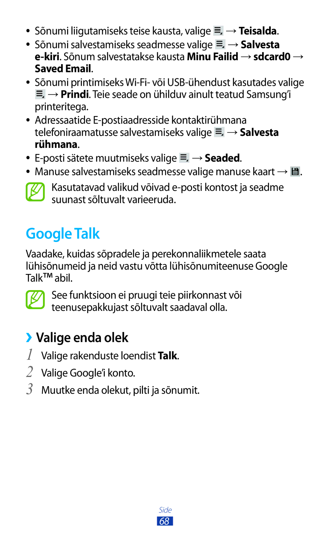 Samsung GT-P3100ZWASEB, GT-P3100TSESEB, GT-P3100TSASEB manual Google Talk, ››Valige enda olek 