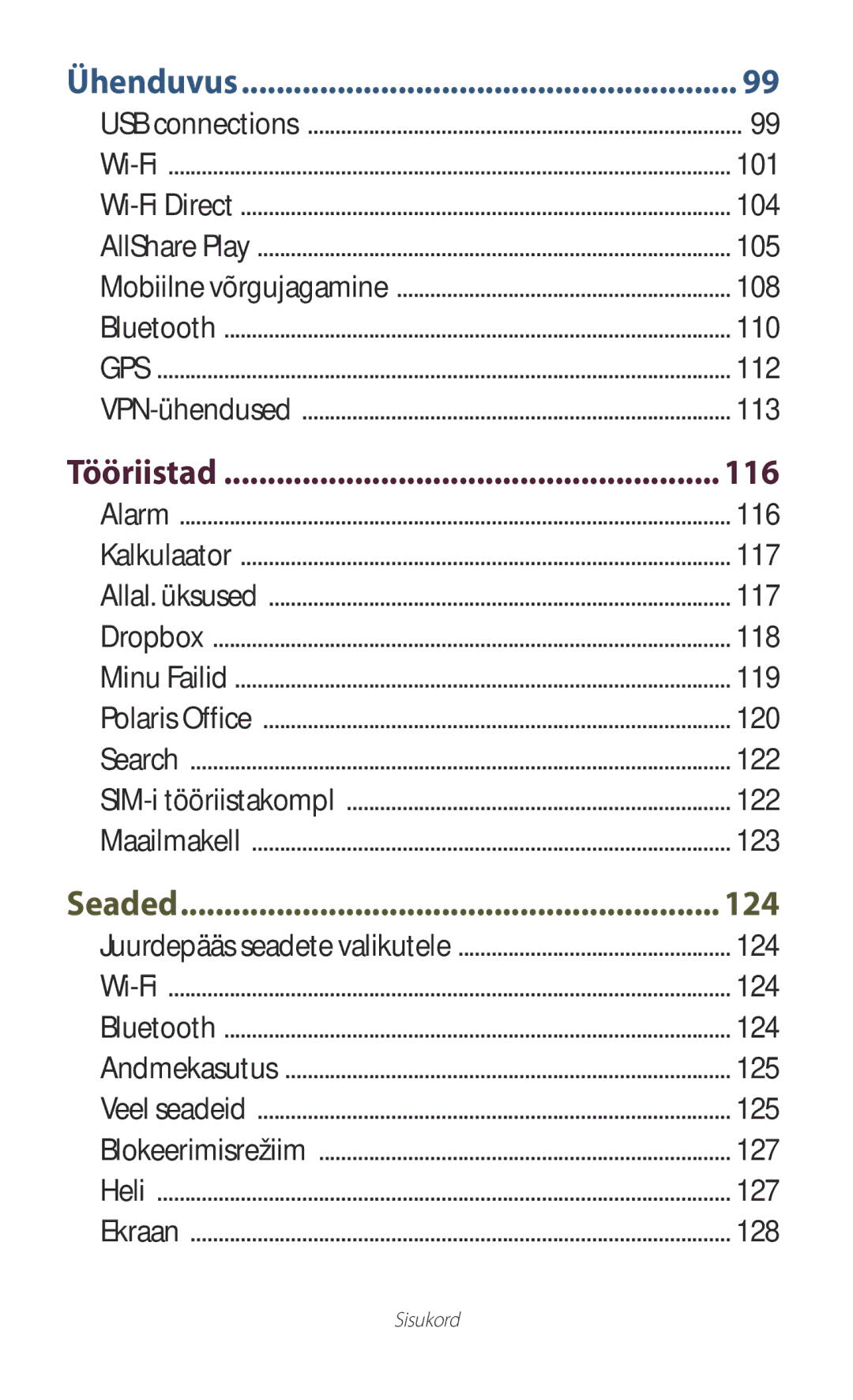 Samsung GT-P3100ZWASEB, GT-P3100TSESEB, GT-P3100TSASEB manual Tööriistad 