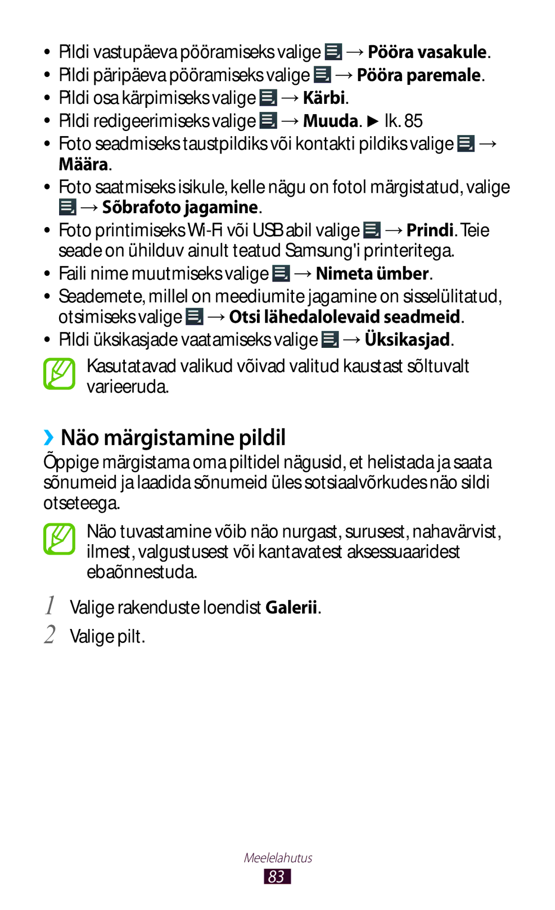 Samsung GT-P3100ZWASEB, GT-P3100TSESEB, GT-P3100TSASEB manual ››Näo märgistamine pildil, →Kärbi, →Muuda. lk 