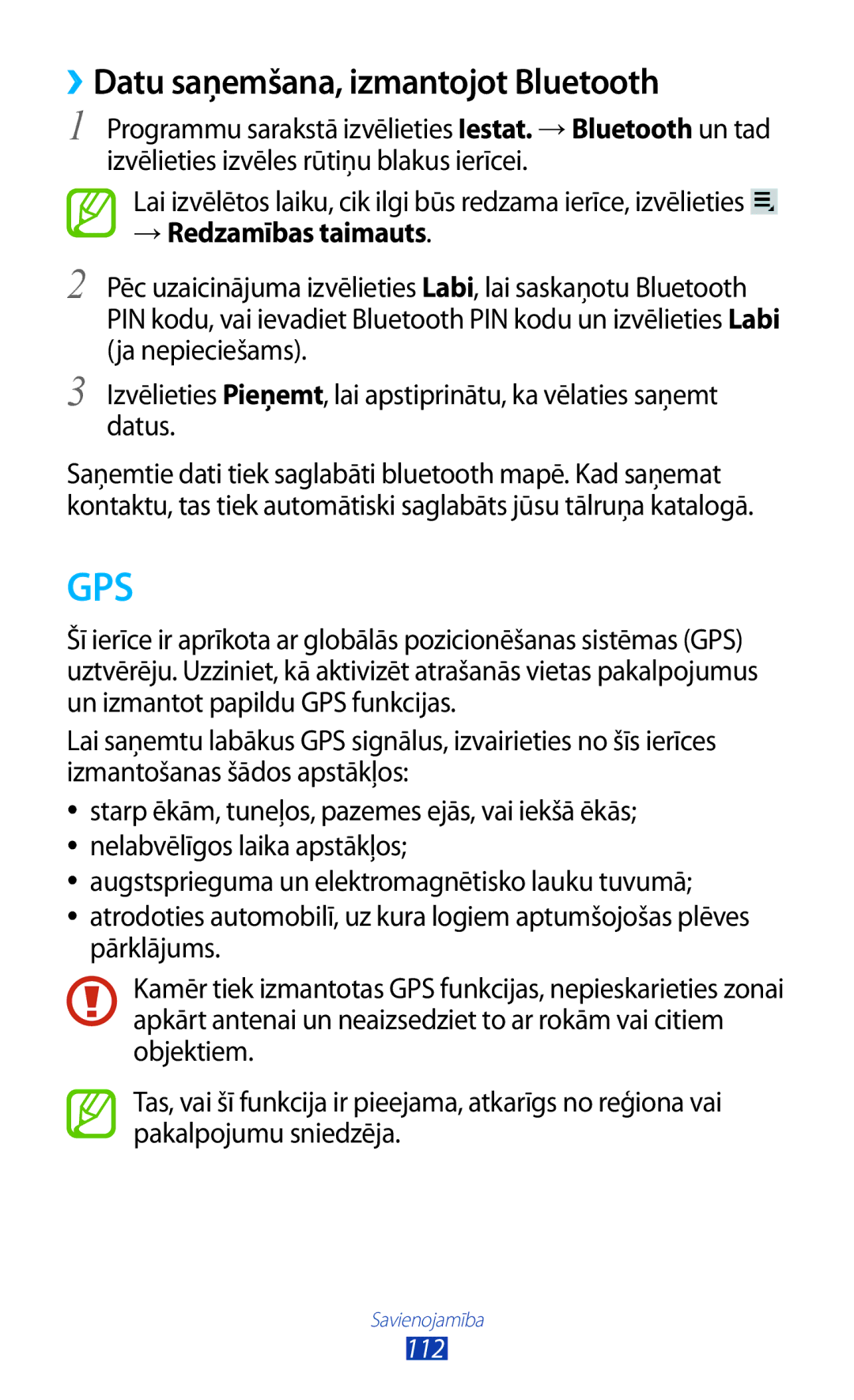 Samsung GT-P3100TSASEB, GT-P3100TSESEB, GT-P3100ZWASEB manual ››Datu saņemšana, izmantojot Bluetooth, → Redzamības taimauts 