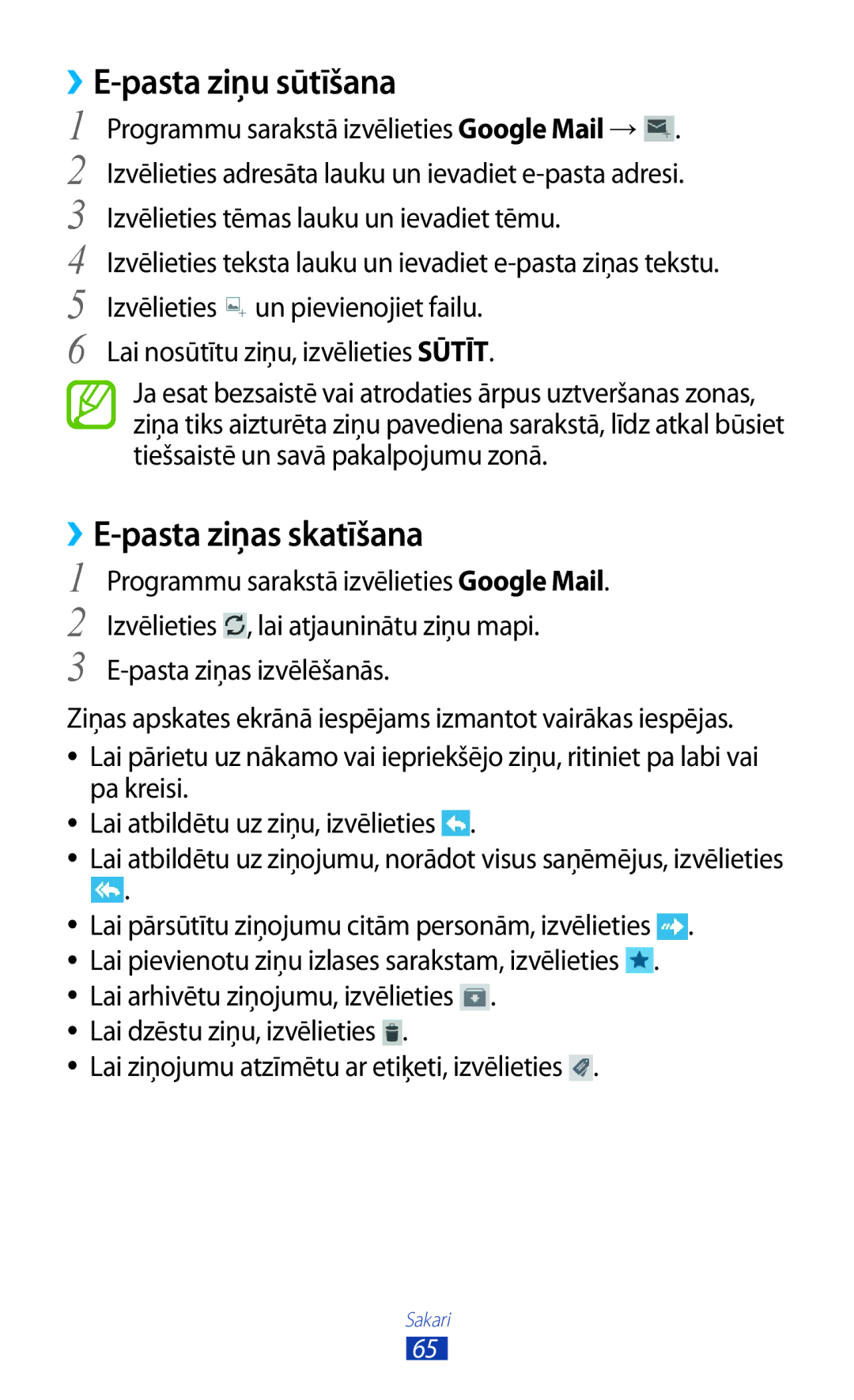 Samsung GT-P3100ZWASEB, GT-P3100TSESEB, GT-P3100TSASEB manual ››E-pasta ziņu sūtīšana, Pasta ziņas skatīšana 