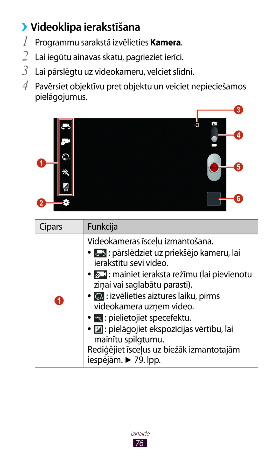 Samsung GT-P3100TSASEB, GT-P3100TSESEB, GT-P3100ZWASEB manual ››Videoklipa ierakstīšana 