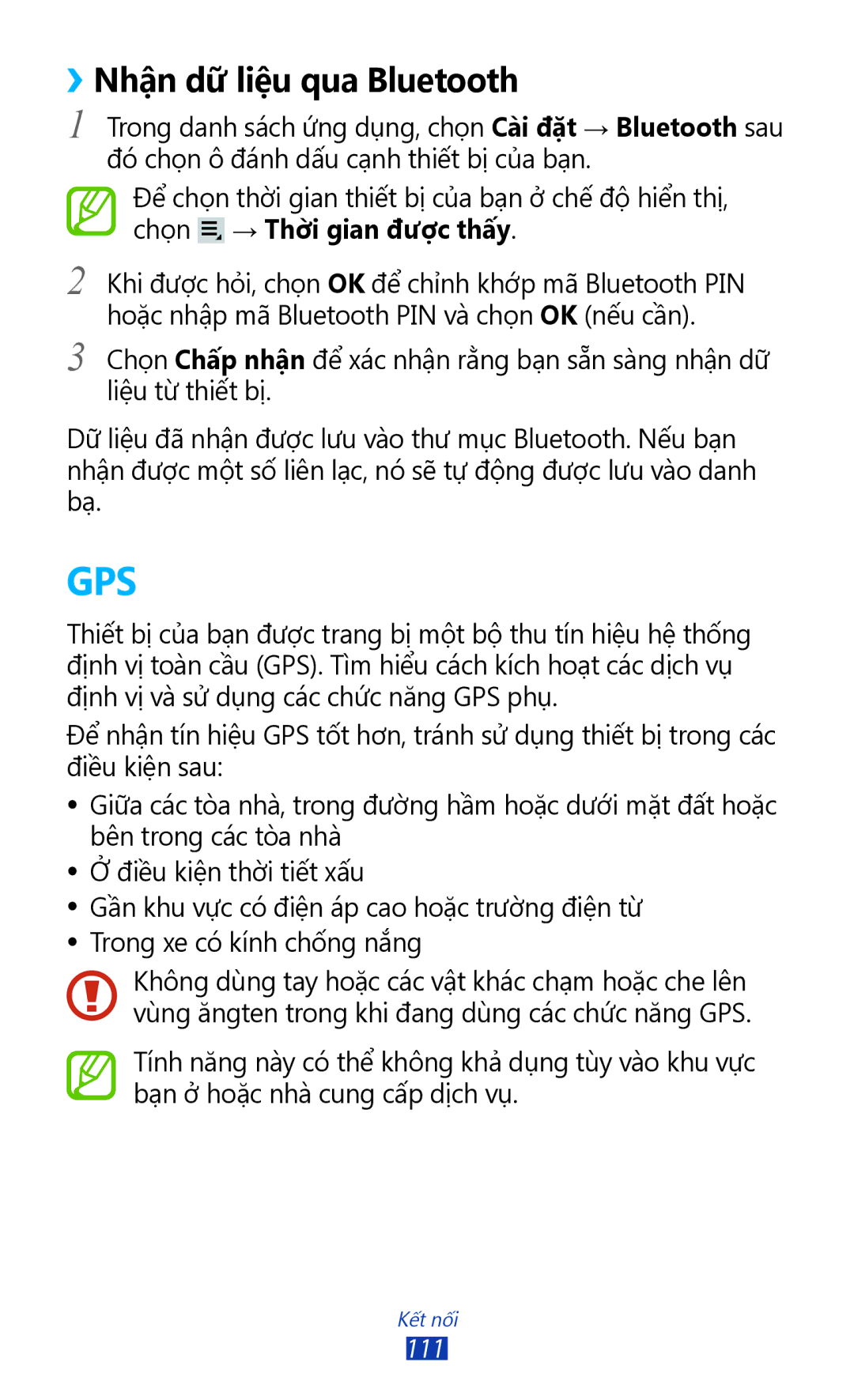 Samsung GT-P3100TSEXEV, GT-P3100TSEXXV, GT-P3100GRYXXV, GT-P3100ZWEXXV manual Gps, ››Nhận dữ liệu qua Bluetooth 