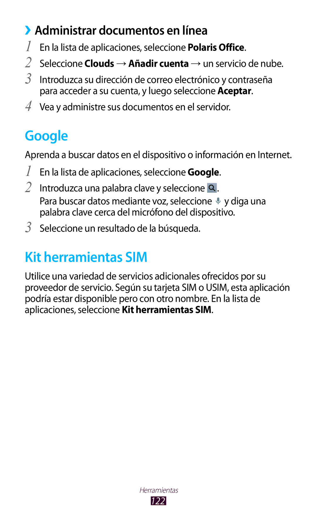 Samsung GT-P3100TSAPHE, GT-P3100ZWAAMN, GT-P3100ZWAPHE Google, Kit herramientas SIM, ››Administrar documentos en línea, 122 