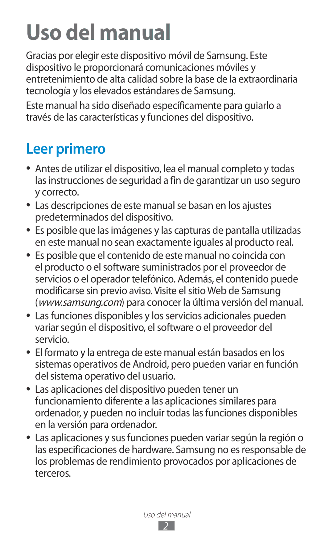 Samsung GT-P3100TSAPHE, GT-P3100ZWAAMN, GT-P3100ZWAPHE, GT-P3100TSEAMN, GT-P3100ZWEAMN Uso del manual, Leer primero 