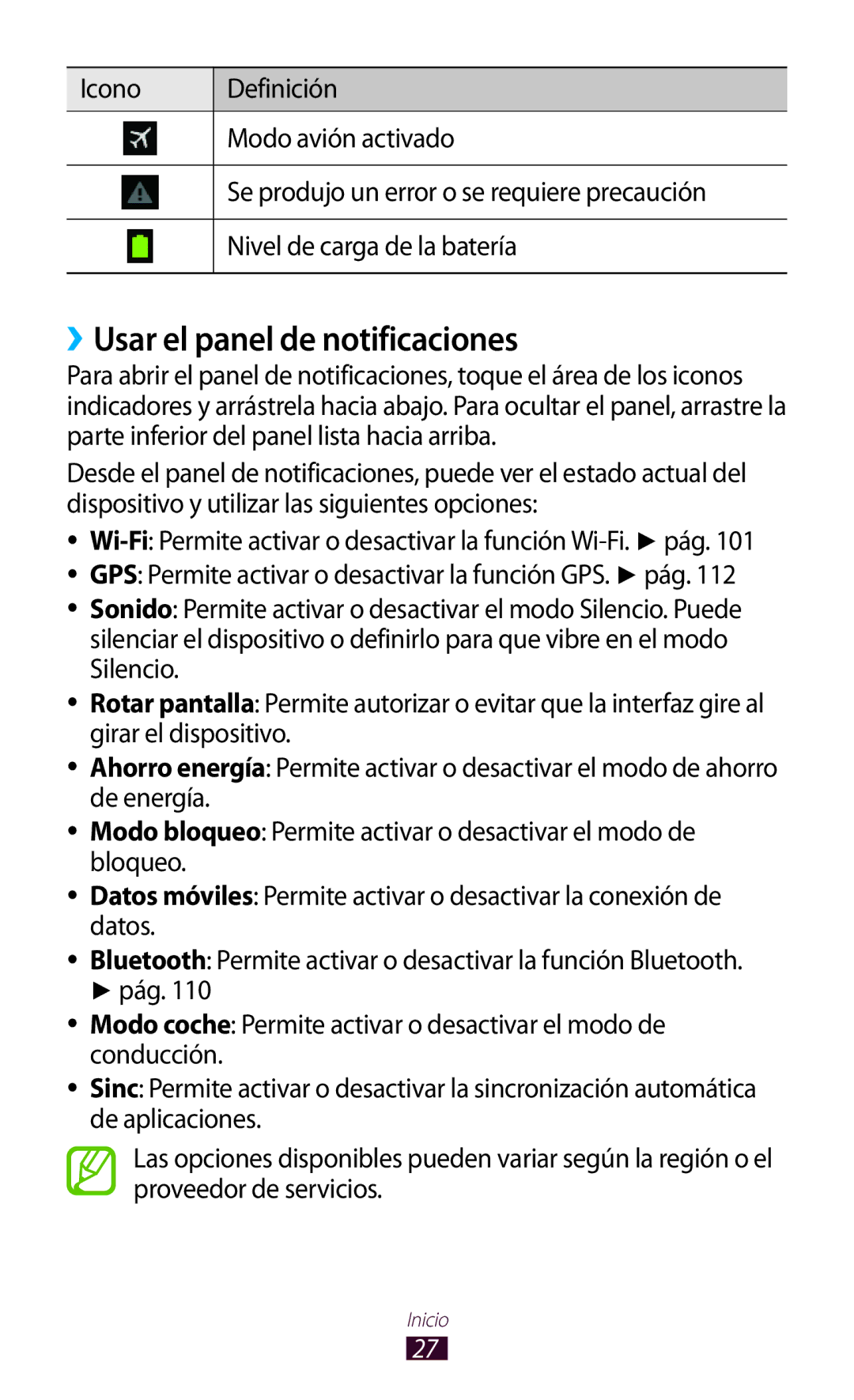 Samsung GT-P3100TSAAMN, GT-P3100ZWAAMN, GT-P3100ZWAPHE, GT-P3100TSAPHE, GT-P3100TSEAMN manual ››Usar el panel de notificaciones 