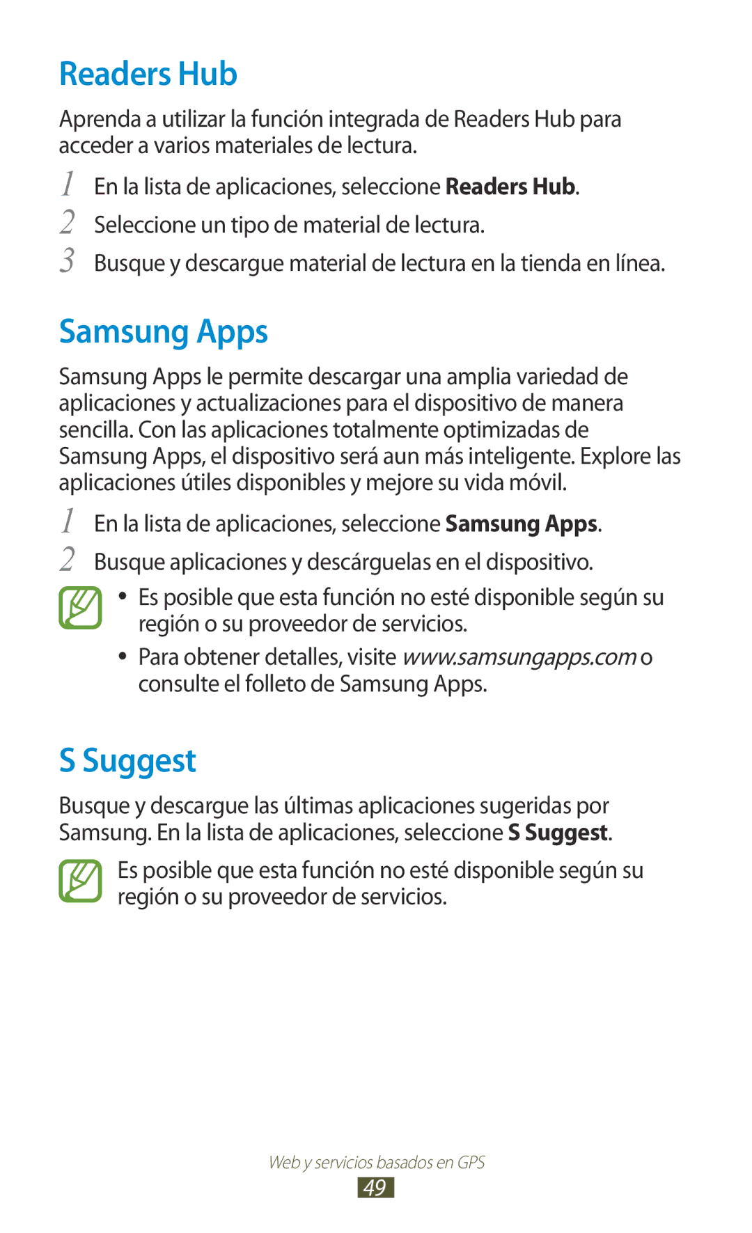 Samsung GT-P3100TSAATL, GT-P3100ZWAAMN, GT-P3100ZWAPHE, GT-P3100TSAPHE, GT-P3100TSEAMN Readers Hub, Samsung Apps, Suggest 