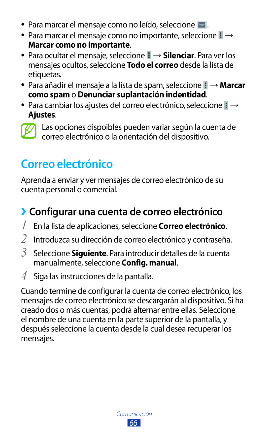 Samsung GT-P3100TSEPHE, GT-P3100ZWAAMN, GT-P3100ZWAPHE Correo electrónico, ››Configurar una cuenta de correo electrónico 