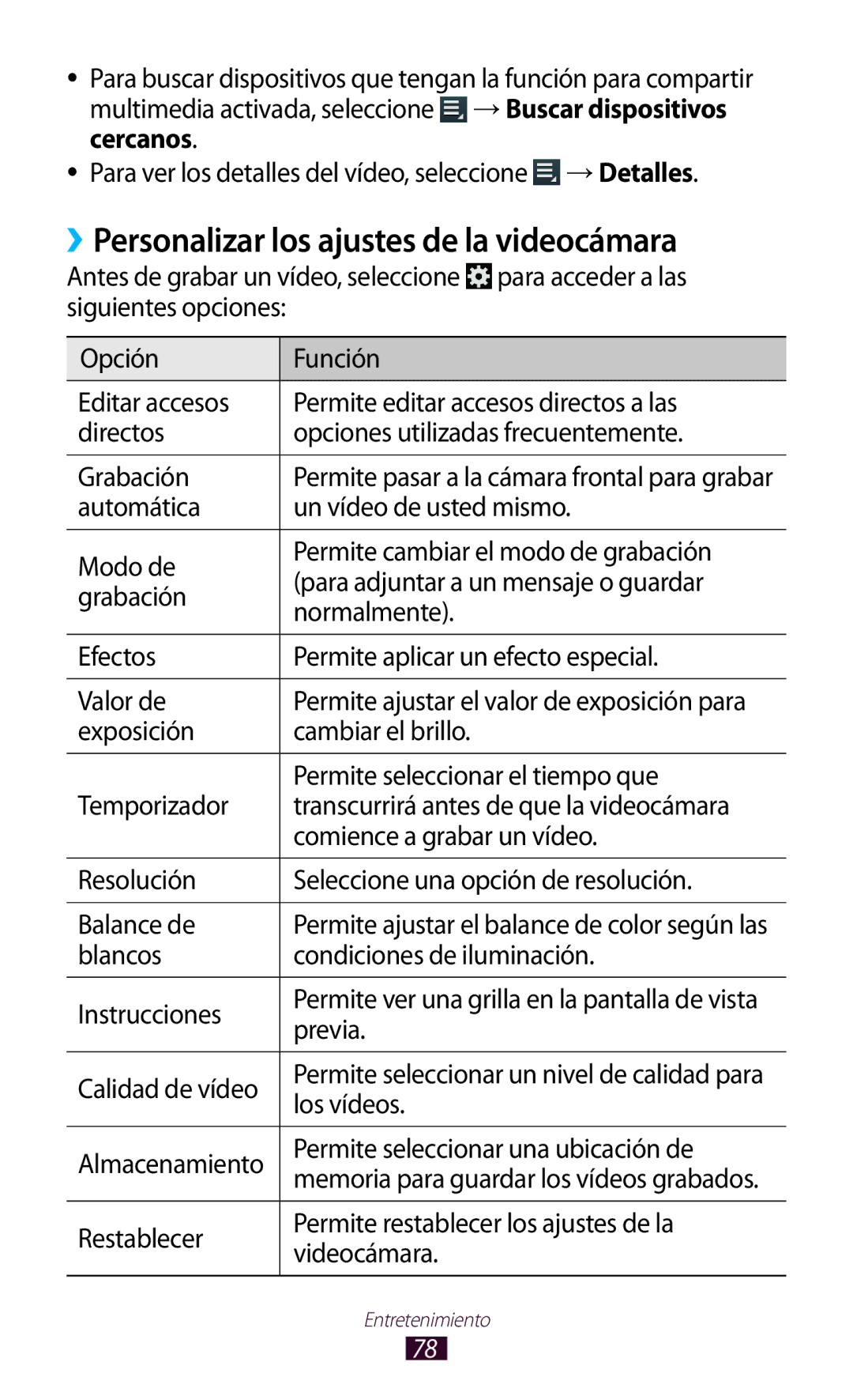 Samsung GT-P3100TSAPRO manual ››Personalizar los ajustes de la videocámara, Comience a grabar un vídeo, Los vídeos 