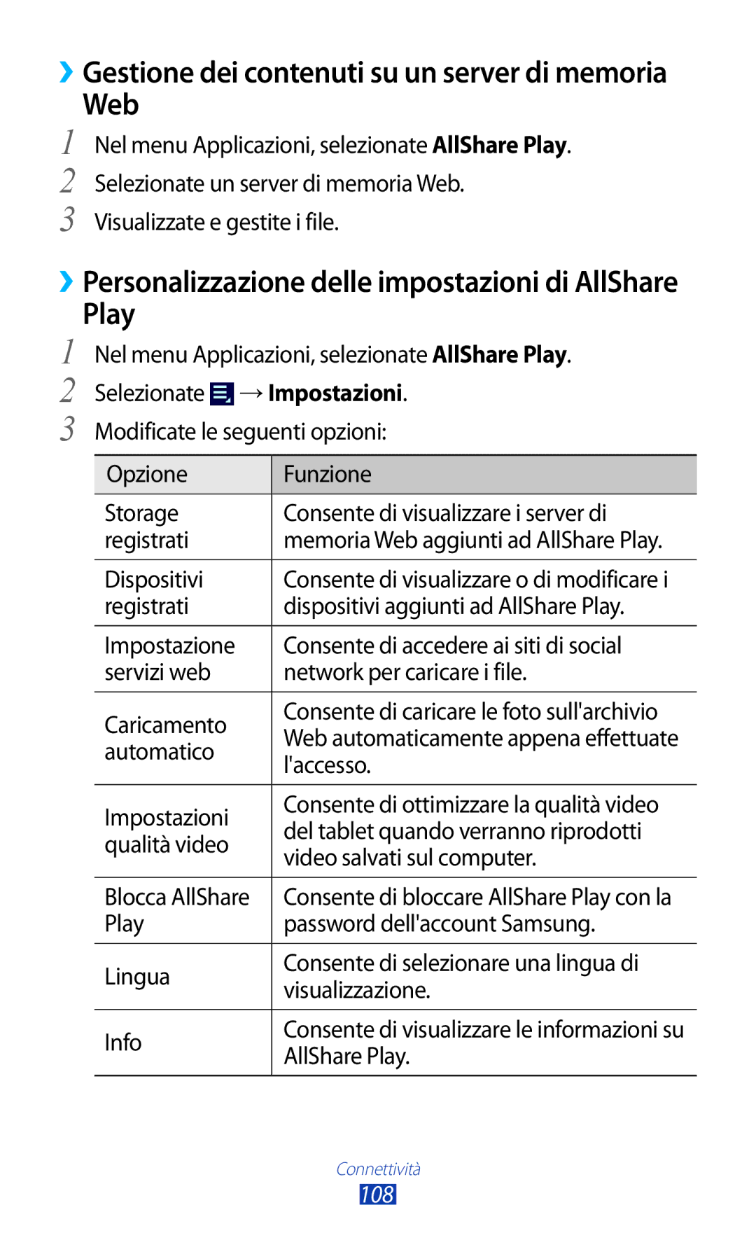 Samsung GT-P3100ZWAHUI, GT-P3100ZWAITV, GT-P3100ZWAWIN, GT-P3100TSEOMN, GT-P3100TSEITV manual Web, Play, →Impostazioni 