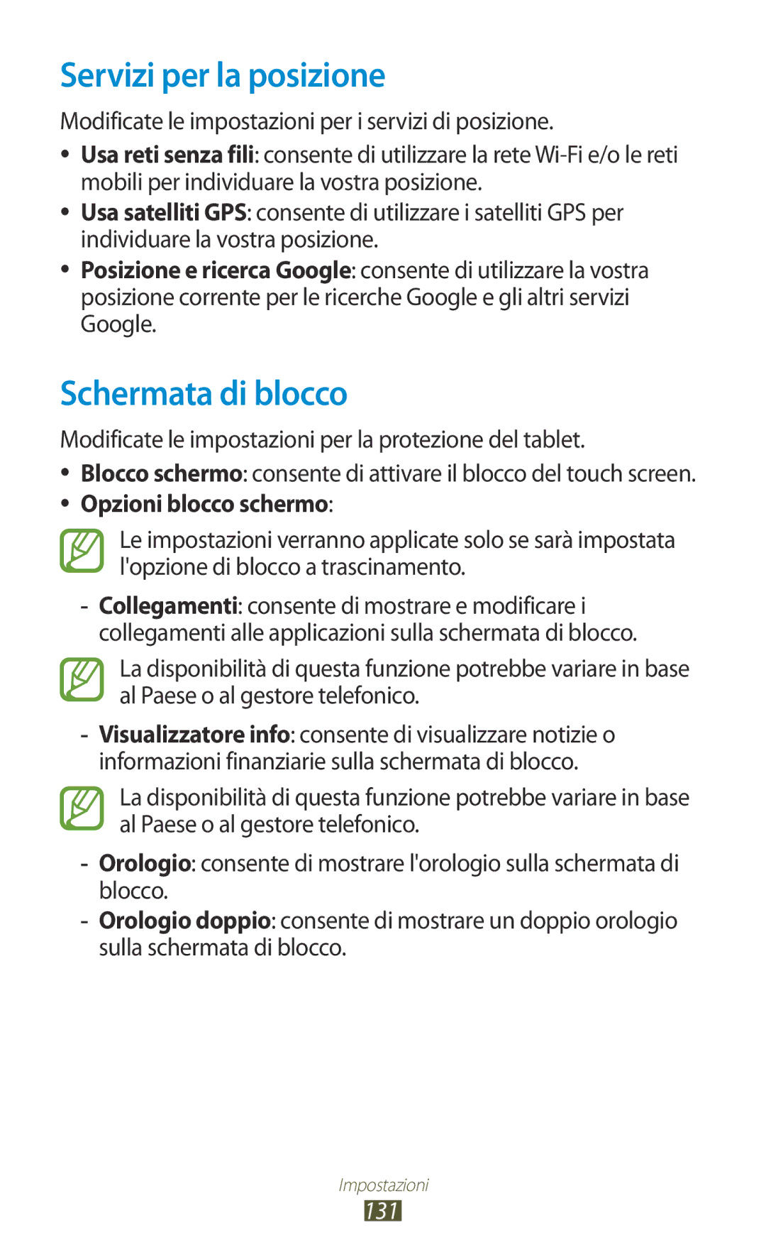 Samsung GT-P3100TSAOMN, GT-P3100ZWAHUI, GT-P3100ZWAITV, GT-P3100ZWAWIN manual Servizi per la posizione, Schermata di blocco 