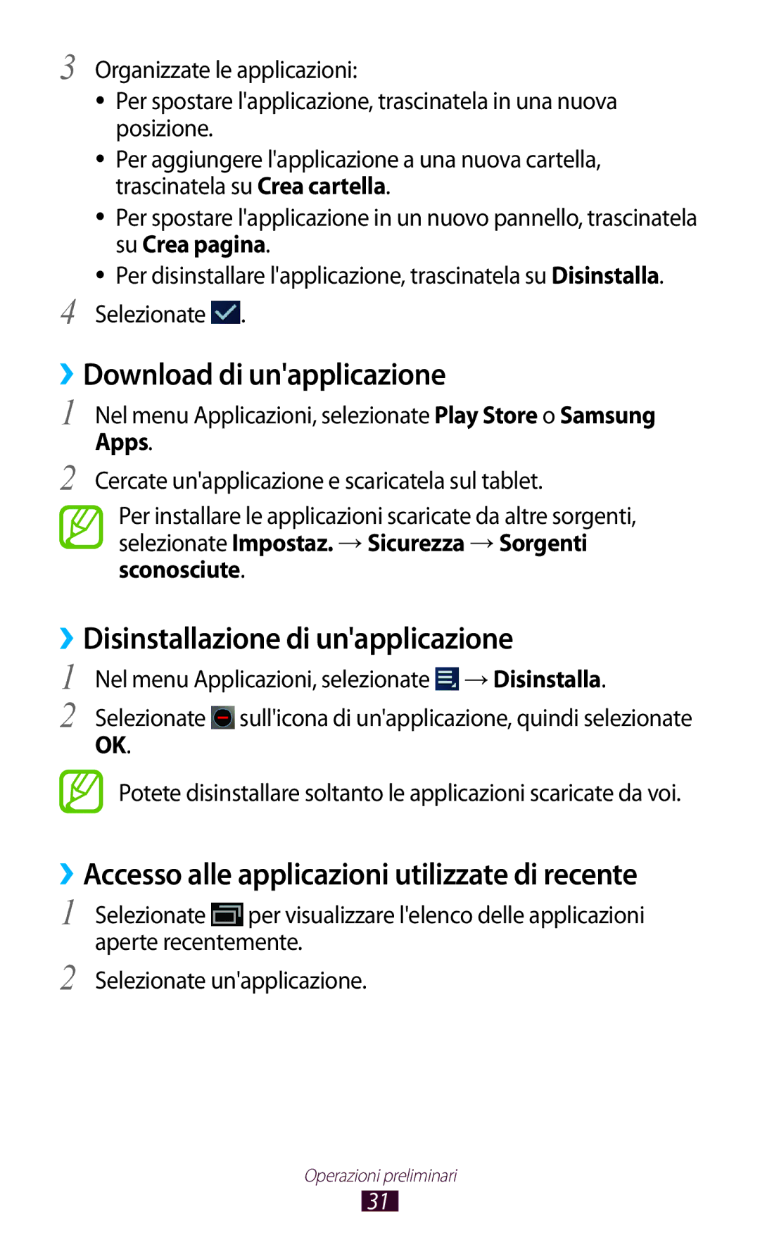 Samsung GT-P3100TSAITV manual ››Download di unapplicazione, ››Disinstallazione di unapplicazione, →Disinstalla, Selezionate 