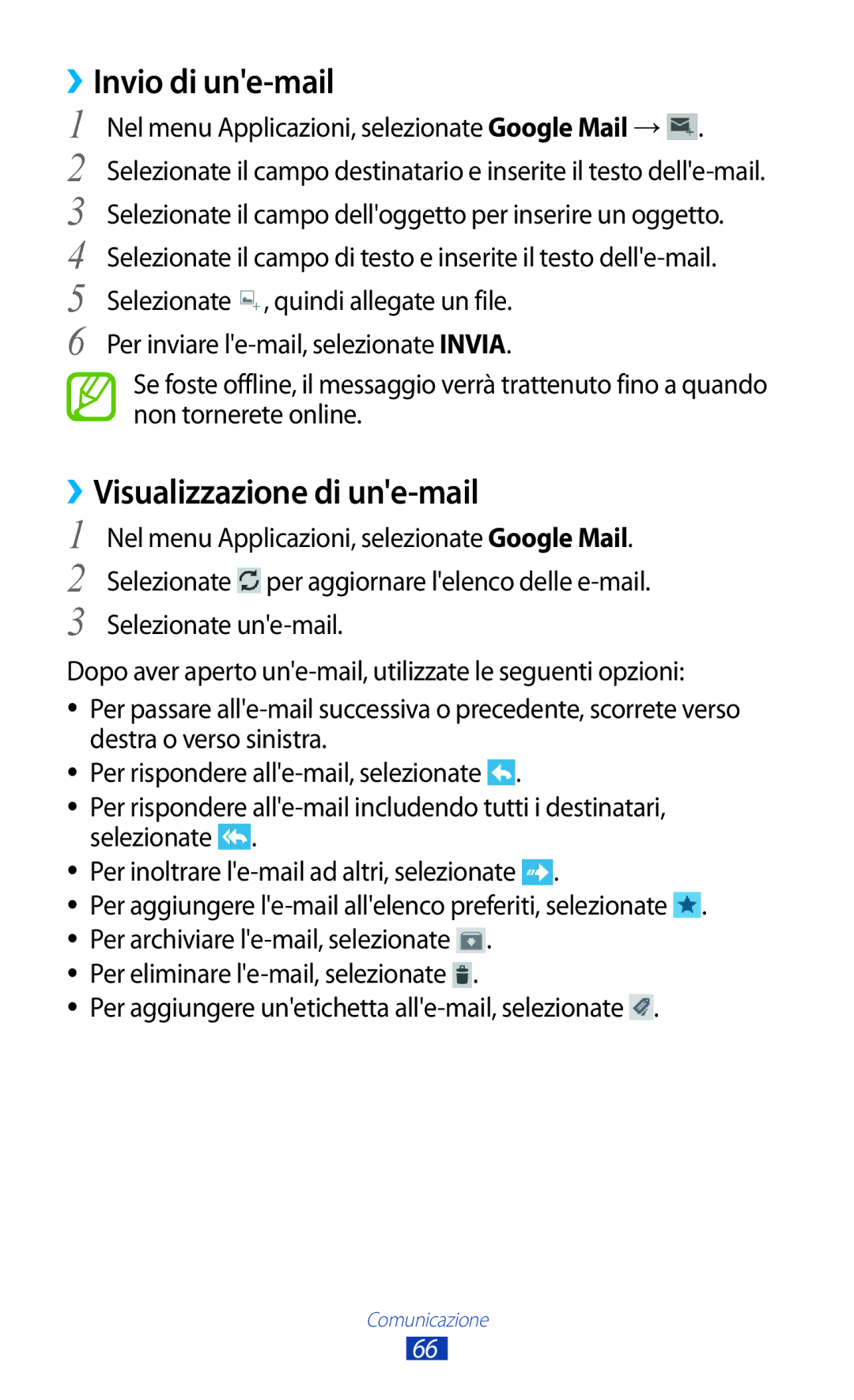 Samsung GT-P3100TSATIM, GT-P3100ZWAHUI manual ››Invio di une-mail, Nel menu Applicazioni, selezionate Google Mail → 