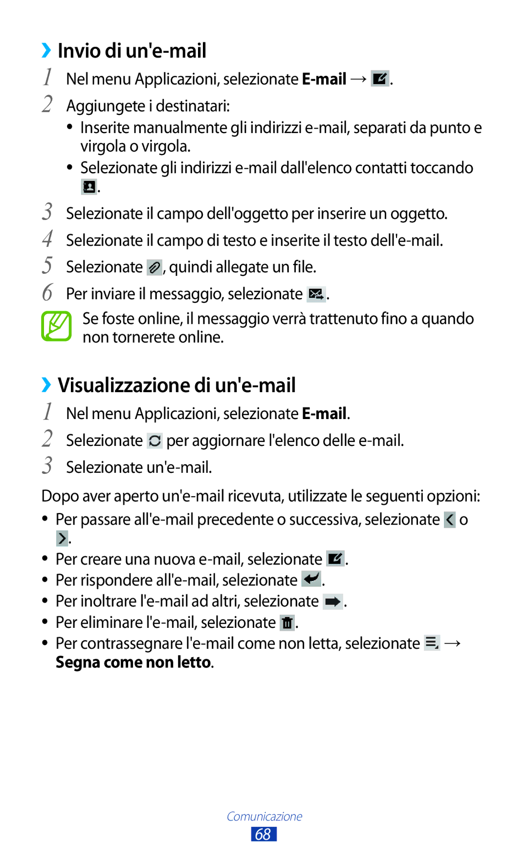 Samsung GT-P3100ZWEITV manual Visualizzazione di une-mail, Nel menu Applicazioni, selezionate E-mail, Selezionate une-mail 