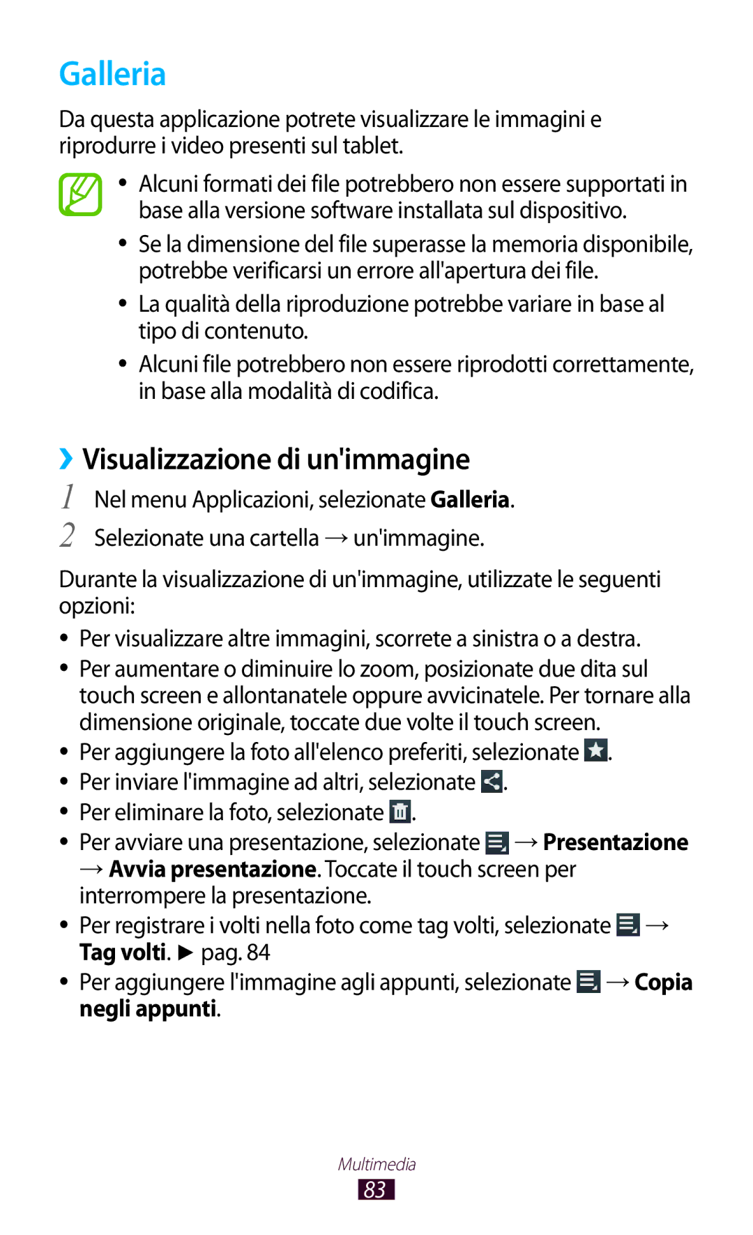 Samsung GT-P3100TSAOMN, GT-P3100ZWAHUI, GT-P3100ZWAITV, GT-P3100ZWAWIN manual Galleria, ››Visualizzazione di unimmagine 