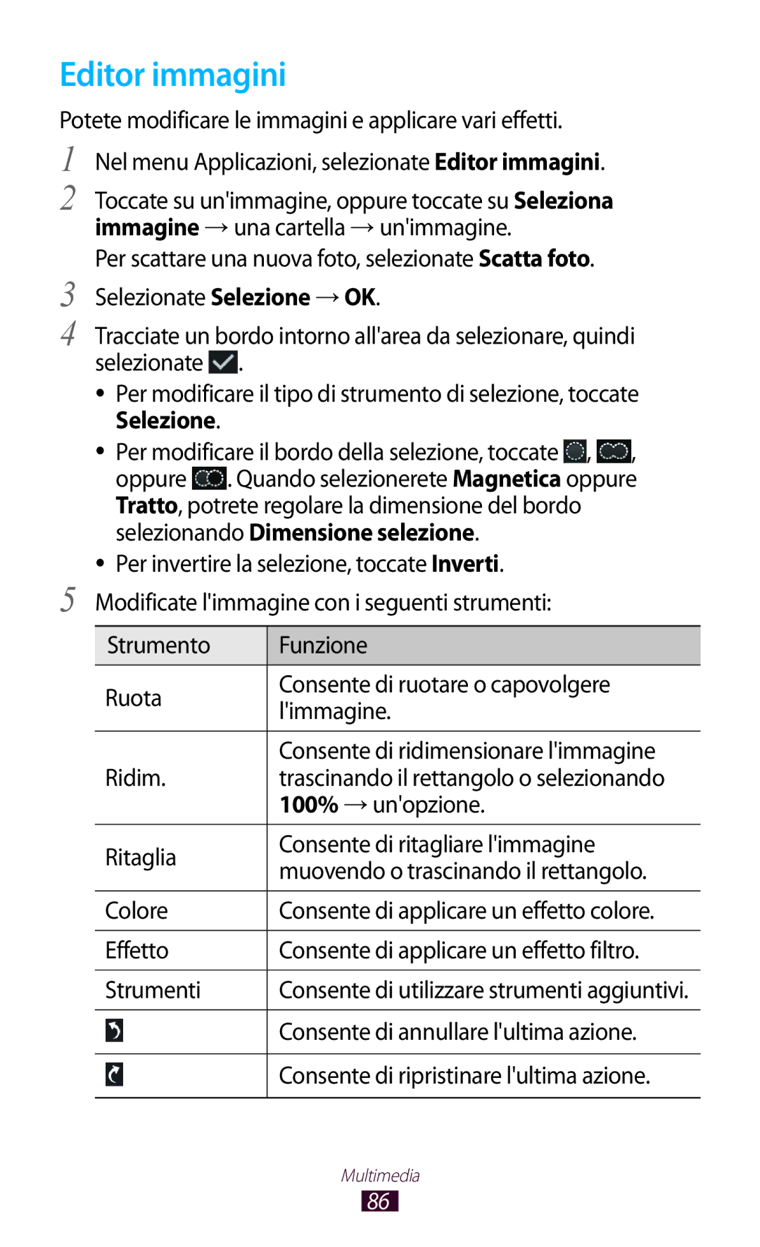 Samsung GT-P3100ZWAWIN, GT-P3100ZWAHUI, GT-P3100ZWAITV, GT-P3100TSEOMN, GT-P3100TSEITV, GT-P3100ZWEOMN manual Editor immagini 