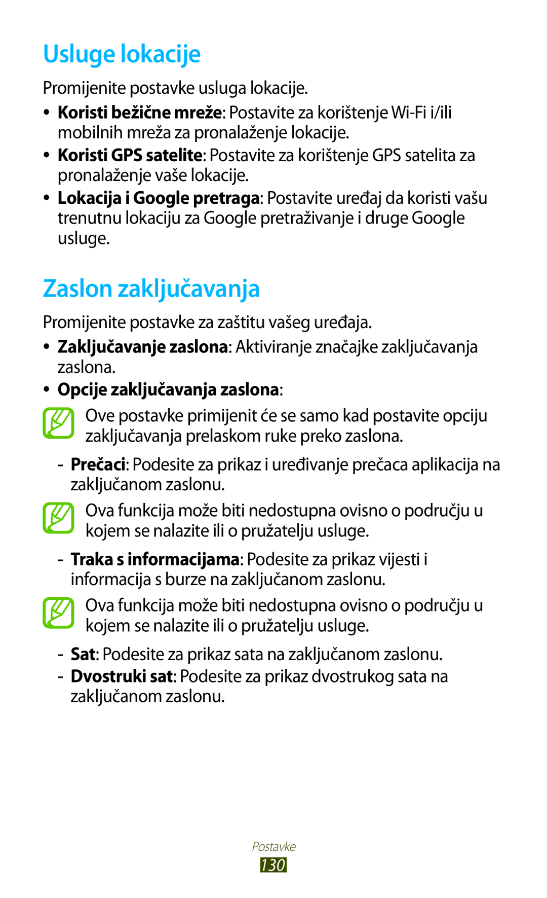 Samsung GT-P3100TSEVIP, GT-P3100ZWATRA manual Usluge lokacije, Zaslon zaključavanja, Promijenite postavke usluga lokacije 