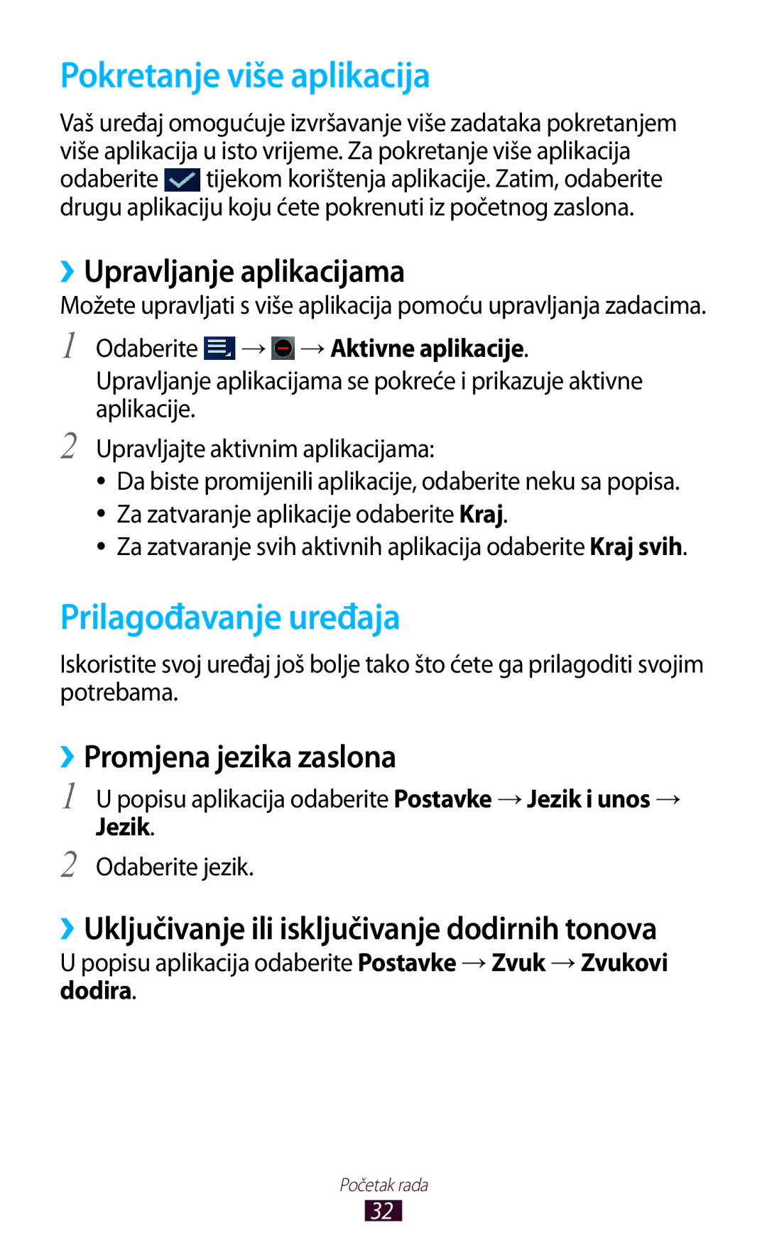 Samsung GT-P3100ZWATRA, GT-P3100ZWAVIP manual Pokretanje više aplikacija, Prilagođavanje uređaja, ››Upravljanje aplikacijama 