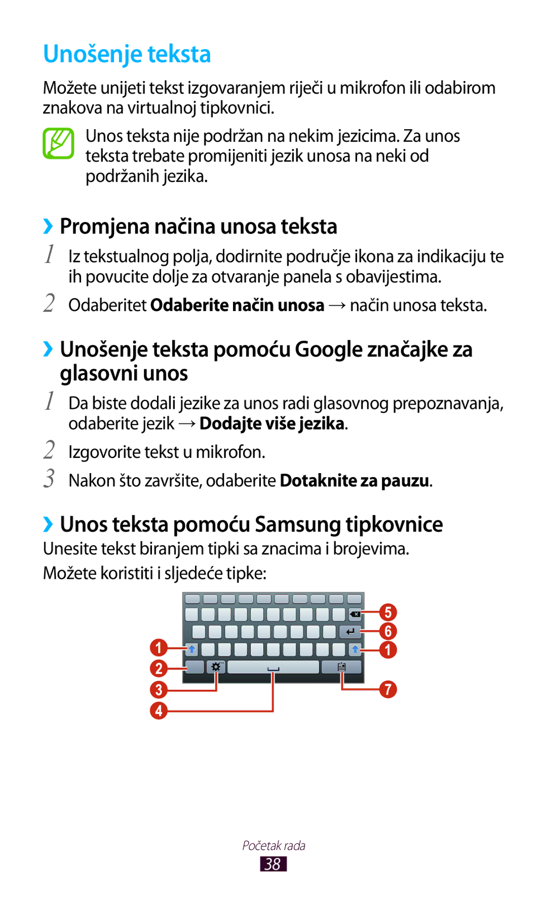 Samsung GT-P3100ZWASMO manual Unošenje teksta, ››Promjena načina unosa teksta, ››Unos teksta pomoću Samsung tipkovnice 