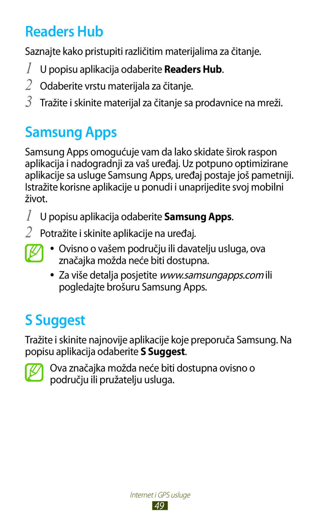 Samsung GT-P3100ZWAVIP Readers Hub, Samsung Apps, Suggest, Saznajte kako pristupiti različitim materijalima za čitanje 