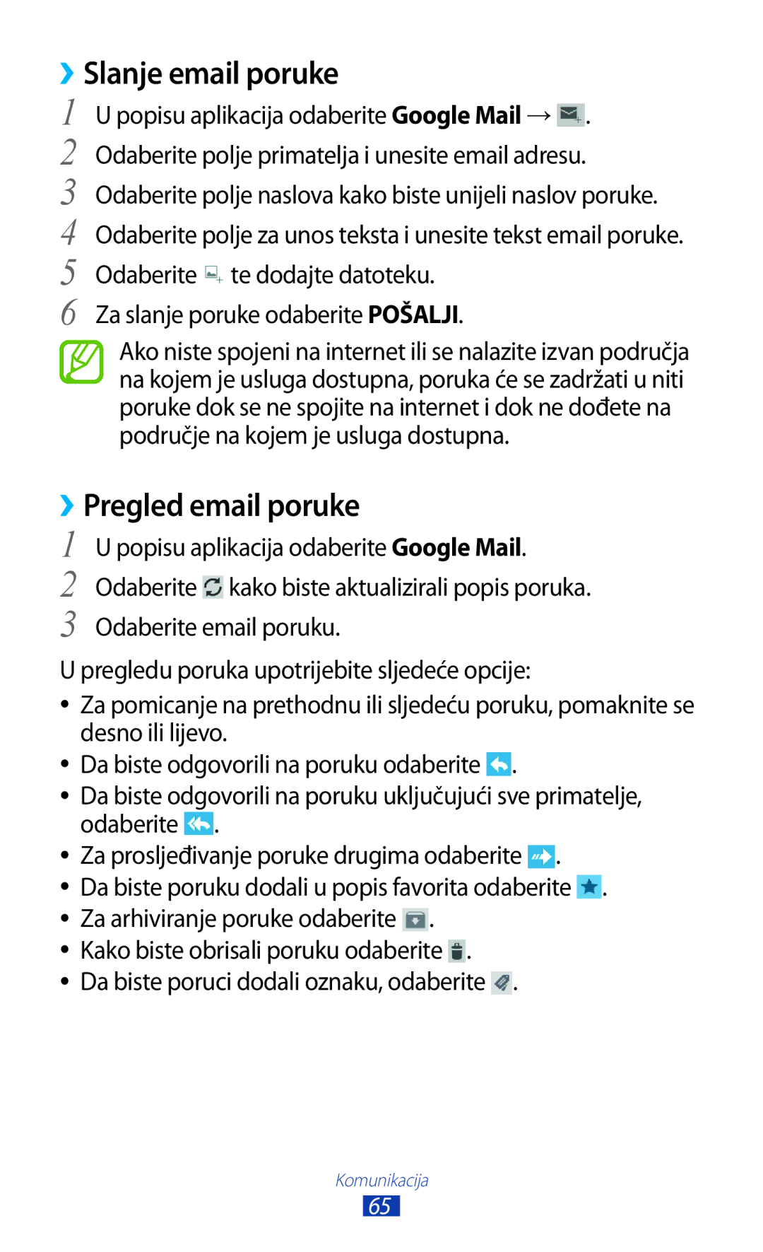 Samsung GT-P3100ZWAVIP manual ››Slanje email poruke, ››Pregled email poruke, Popisu aplikacija odaberite Google Mail 