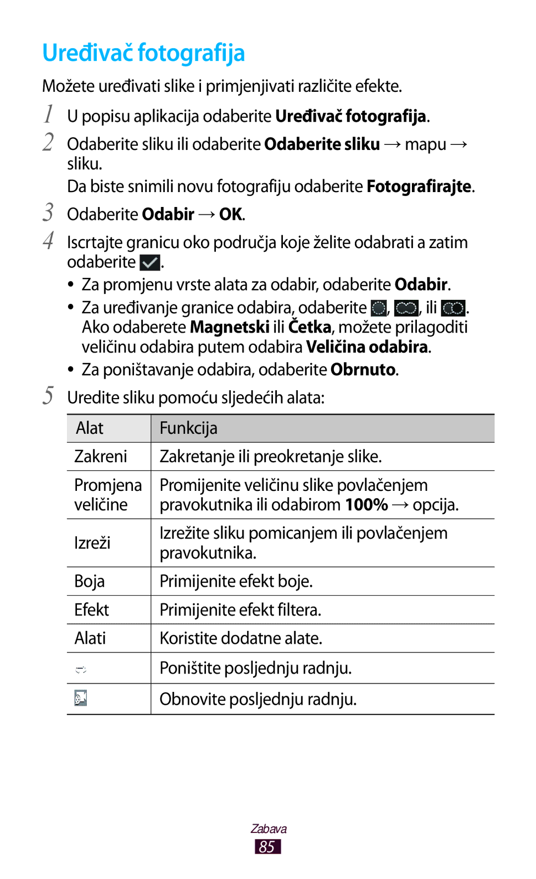 Samsung GT-P3100TSETRA, GT-P3100ZWATRA, GT-P3100ZWAVIP, GT-P3100TSEVIP, GT-P3100TSASMO, GT-P3100TSAVIP Uređivač fotografija 