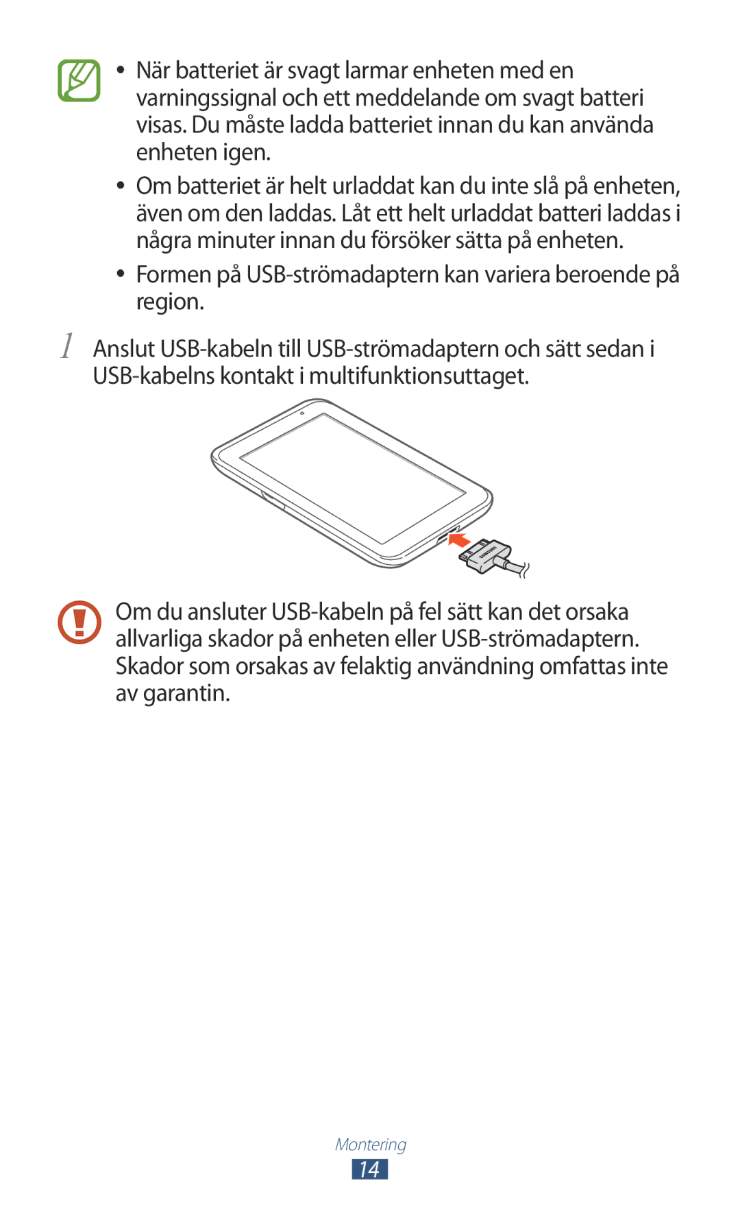 Samsung GT-P3110GRANEE, GT-P3110TSANEE, GT-P3110ZWANEE manual Montering 