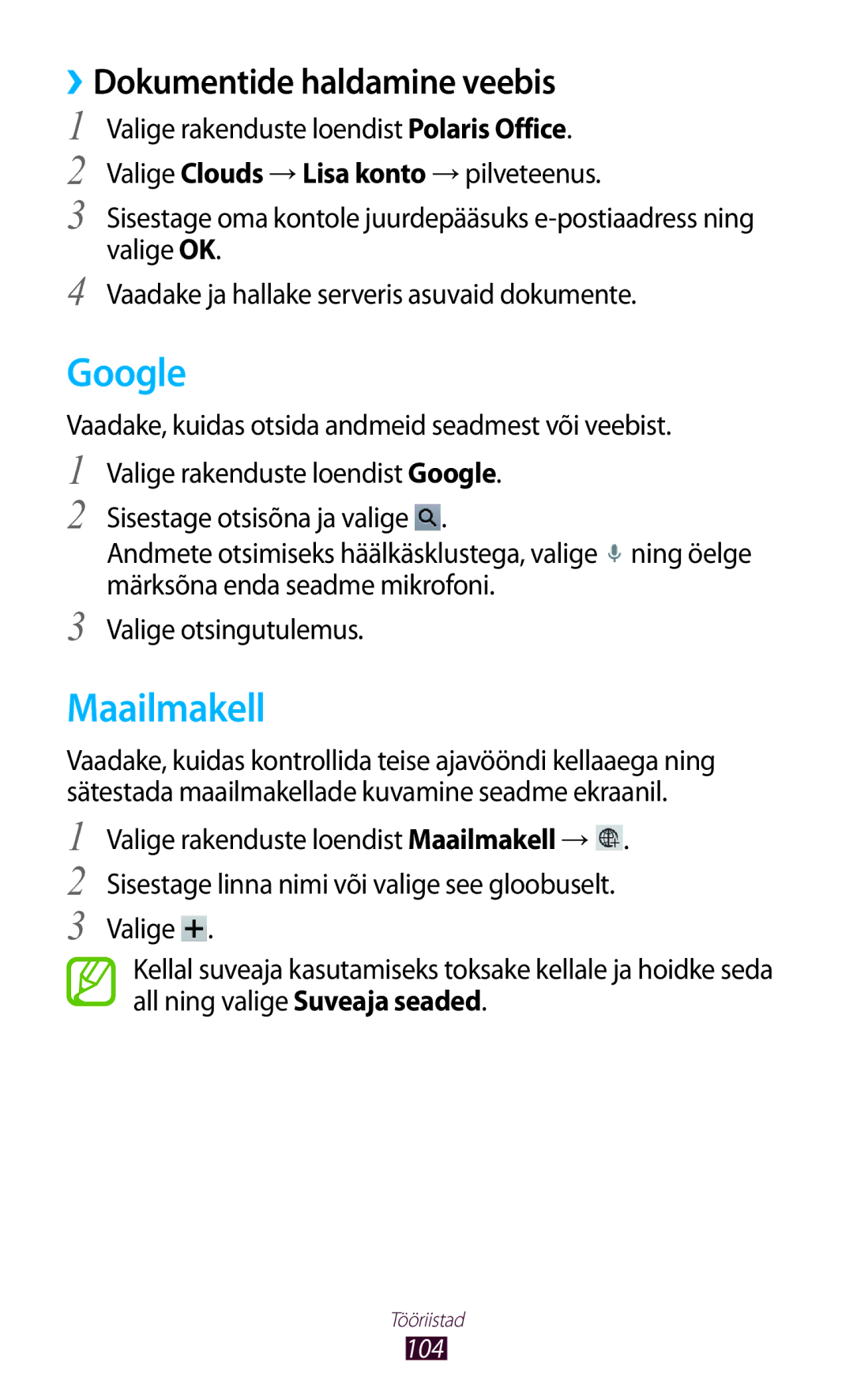 Samsung GT-P3110TSASEB, GT-P3110ZWASEB manual Google, Maailmakell, ››Dokumentide haldamine veebis 