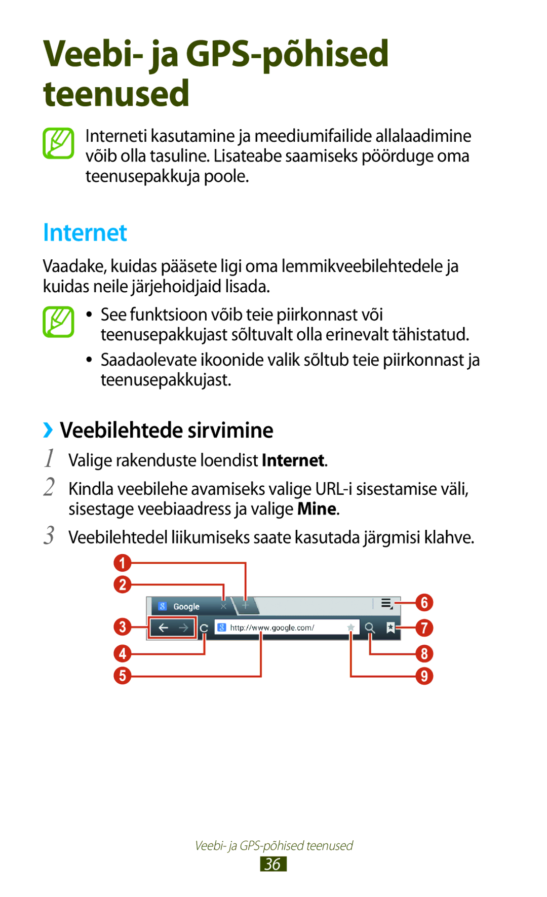 Samsung GT-P3110TSASEB, GT-P3110ZWASEB manual ››Veebilehtede sirvimine, Valige rakenduste loendist Internet 