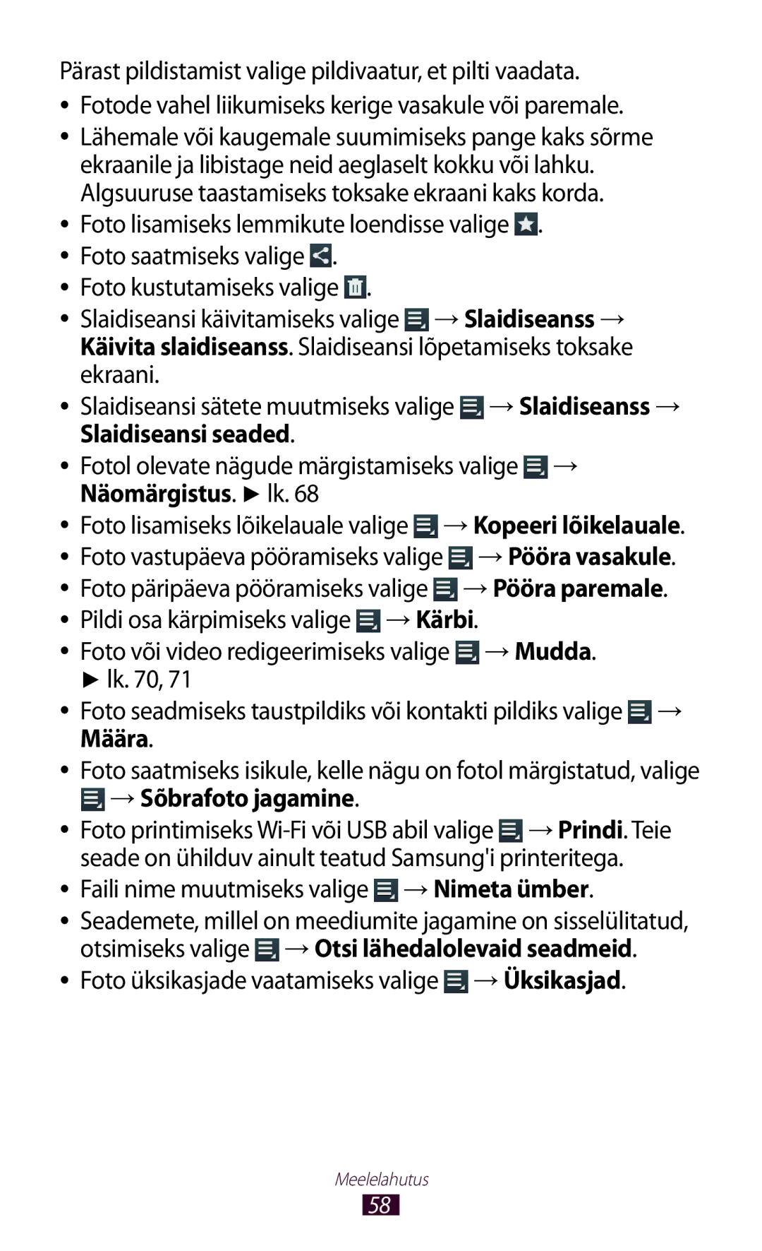 Samsung GT-P3110TSASEB manual → Slaidiseanss →, Slaidiseansi seaded, Näomärgistus. lk, → Mudda, → Sõbrafoto jagamine 