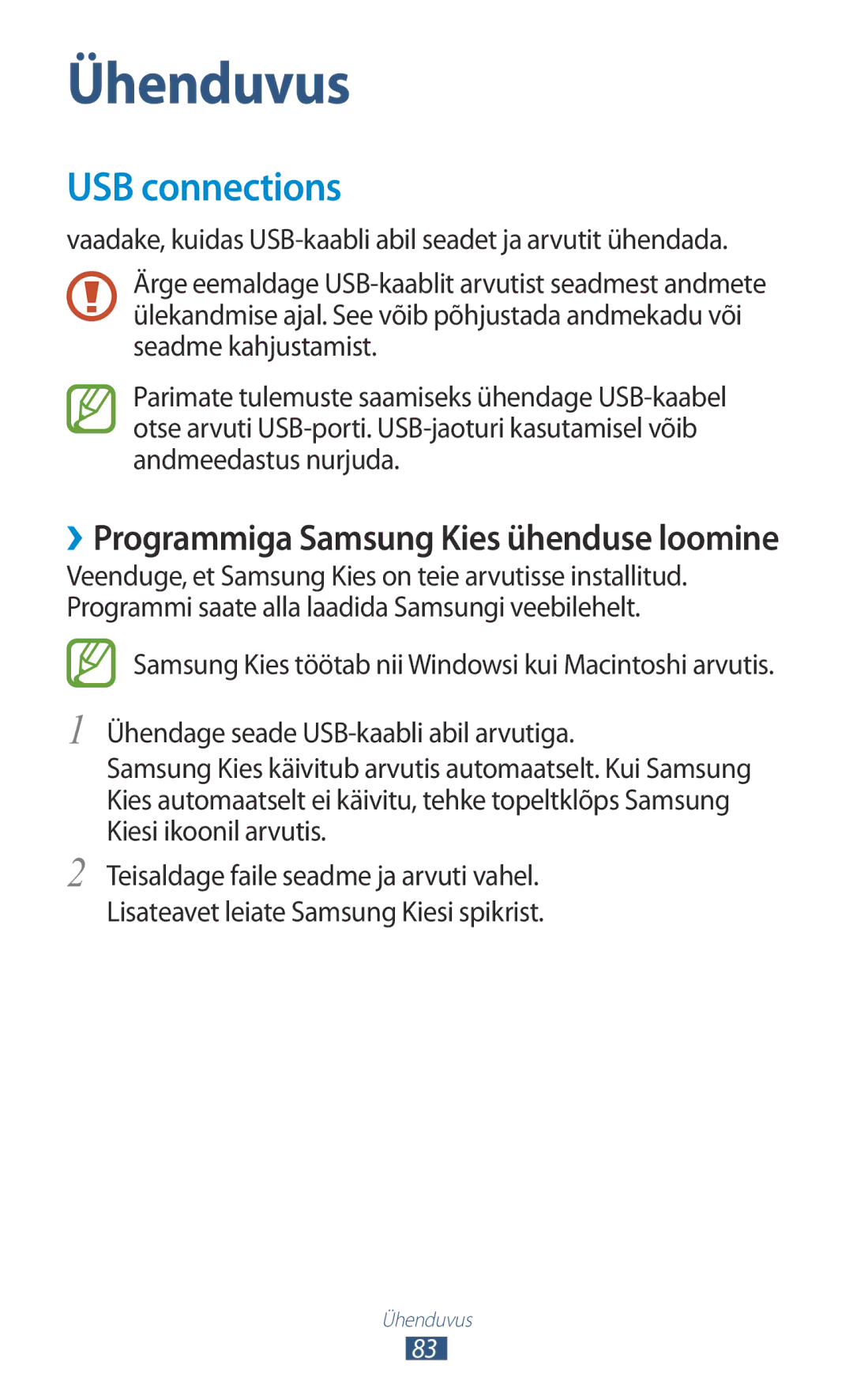 Samsung GT-P3110ZWASEB, GT-P3110TSASEB manual Ühenduvus, USB connections 