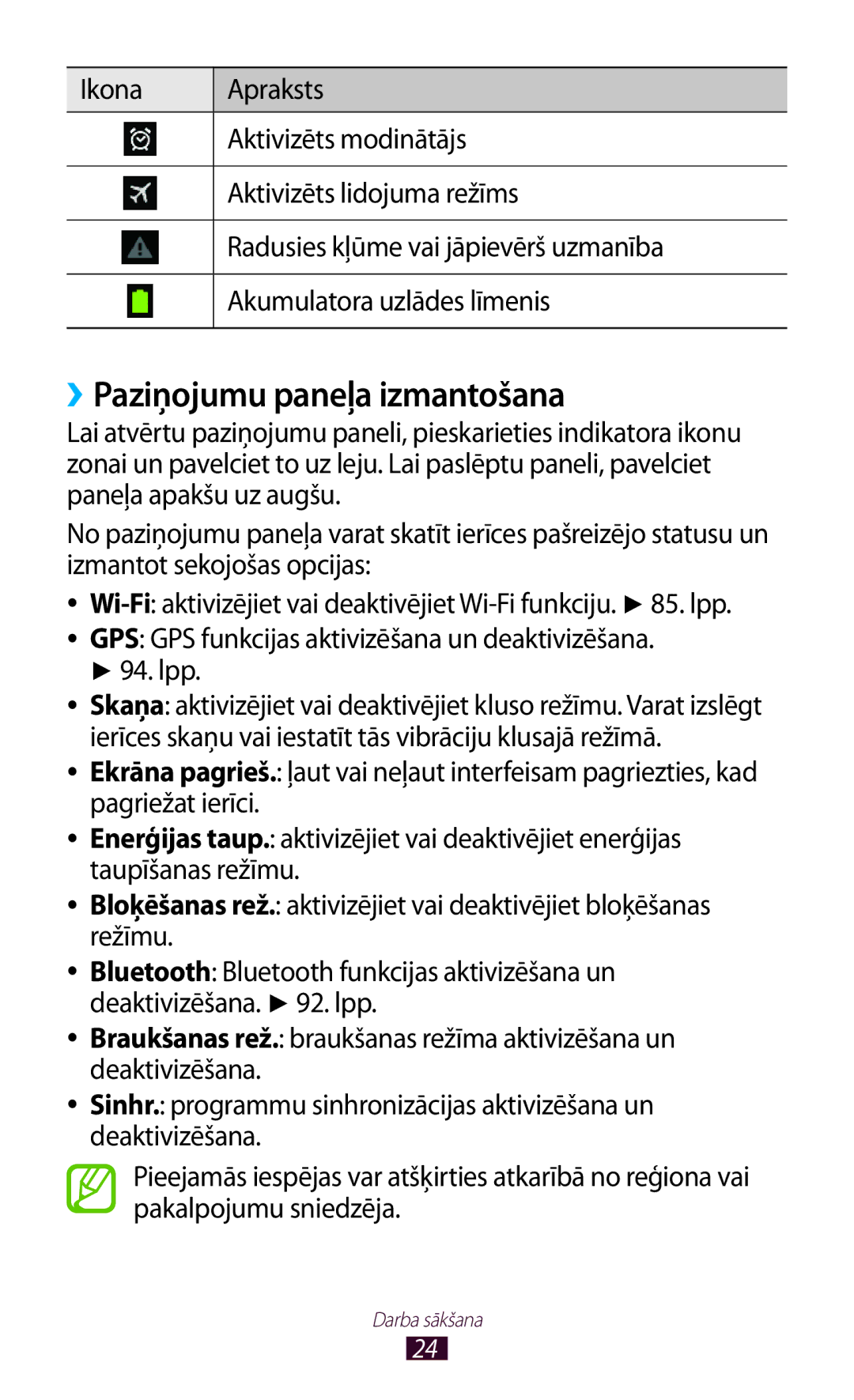 Samsung GT-P3110TSASEB, GT-P3110ZWASEB manual ››Paziņojumu paneļa izmantošana 