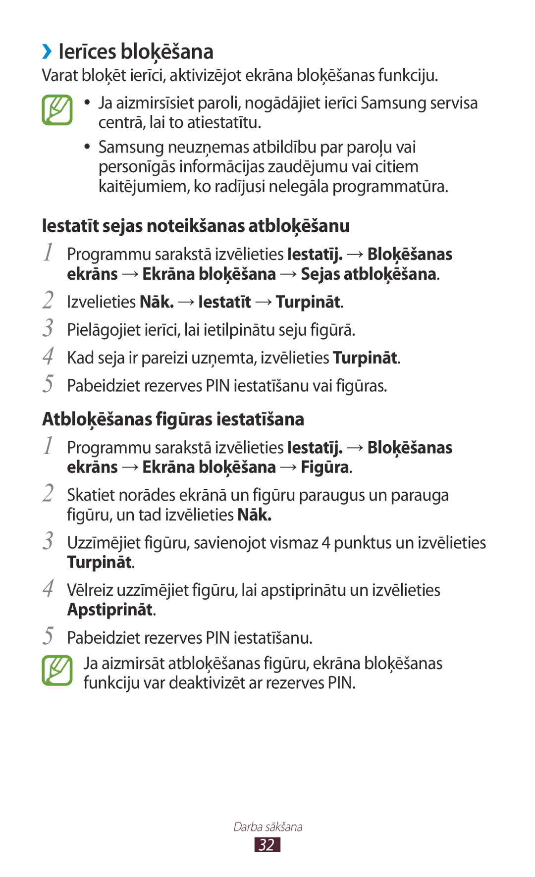 Samsung GT-P3110TSASEB manual ››Ierīces bloķēšana, Izvelieties Nāk. →Iestatīt →Turpināt, Ekrāns →Ekrāna bloķēšana →Figūra 