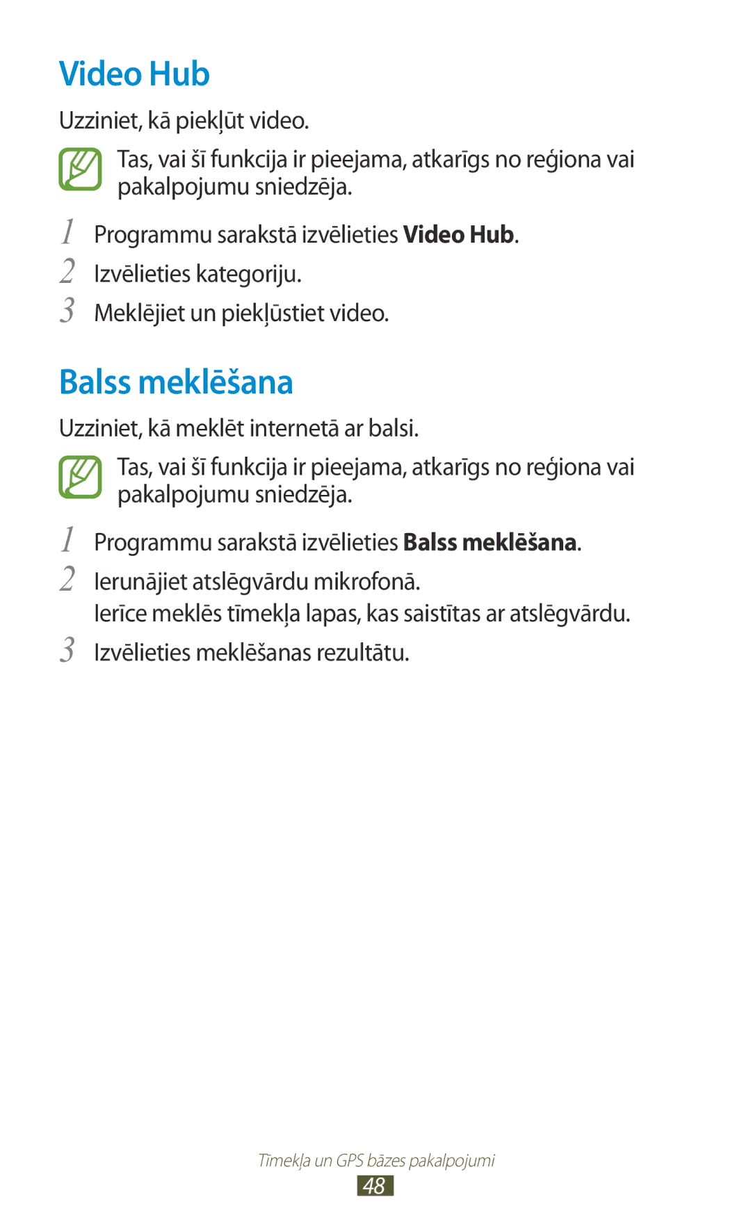 Samsung GT-P3110TSASEB, GT-P3110ZWASEB manual Video Hub, Balss meklēšana 