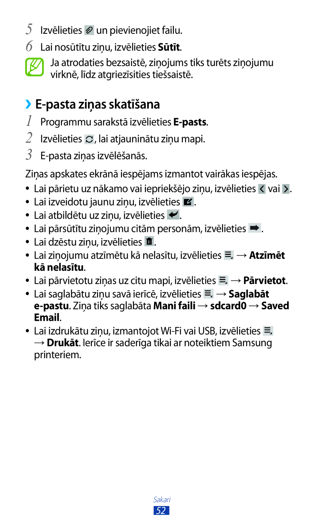 Samsung GT-P3110TSASEB, GT-P3110ZWASEB manual ››E-pasta ziņas skatīšana, →Atzīmēt, Kā nelasītu 