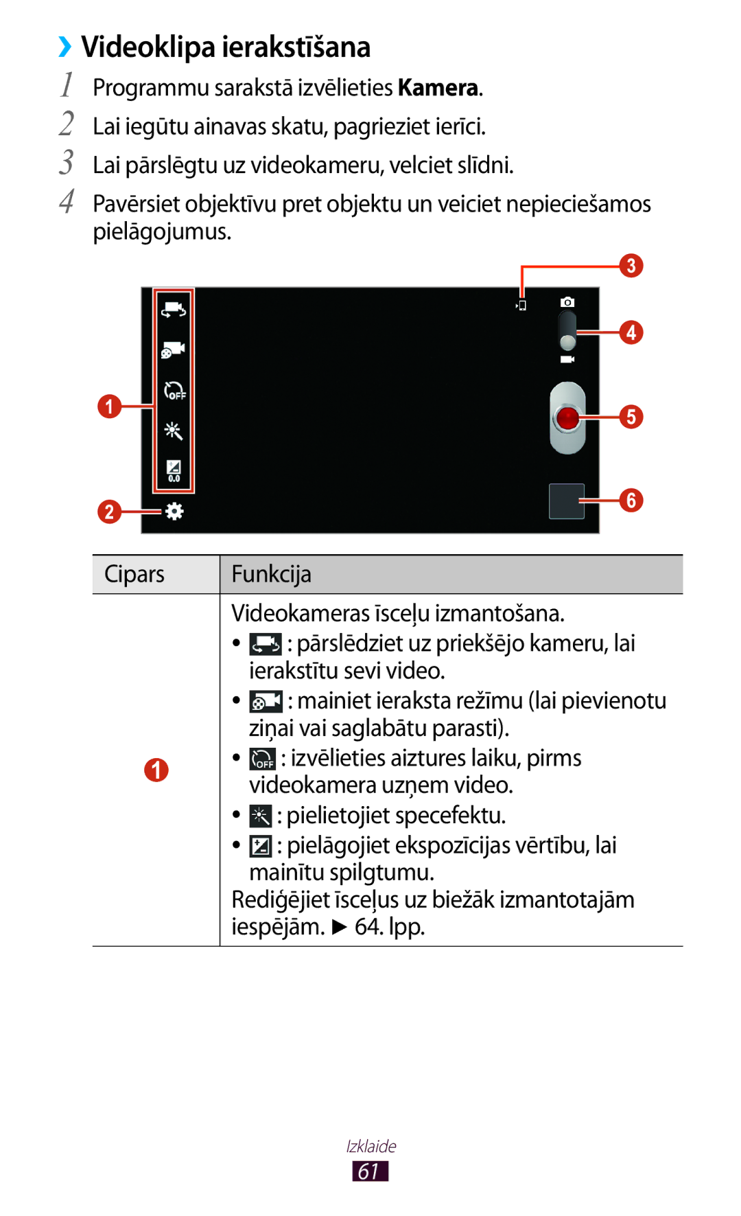 Samsung GT-P3110ZWASEB, GT-P3110TSASEB manual ››Videoklipa ierakstīšana 