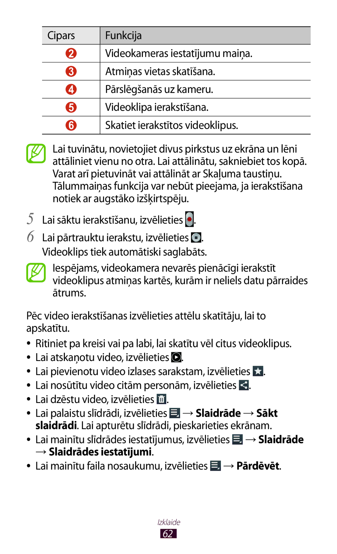 Samsung GT-P3110TSASEB manual Lai sāktu ierakstīšanu, izvēlieties, Lai mainītu faila nosaukumu, izvēlieties →Pārdēvēt 