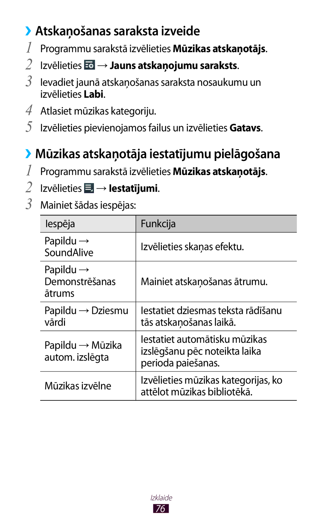 Samsung GT-P3110TSASEB, GT-P3110ZWASEB ››Atskaņošanas saraksta izveide, Programmu sarakstā izvēlieties Mūzikas atskaņotājs 