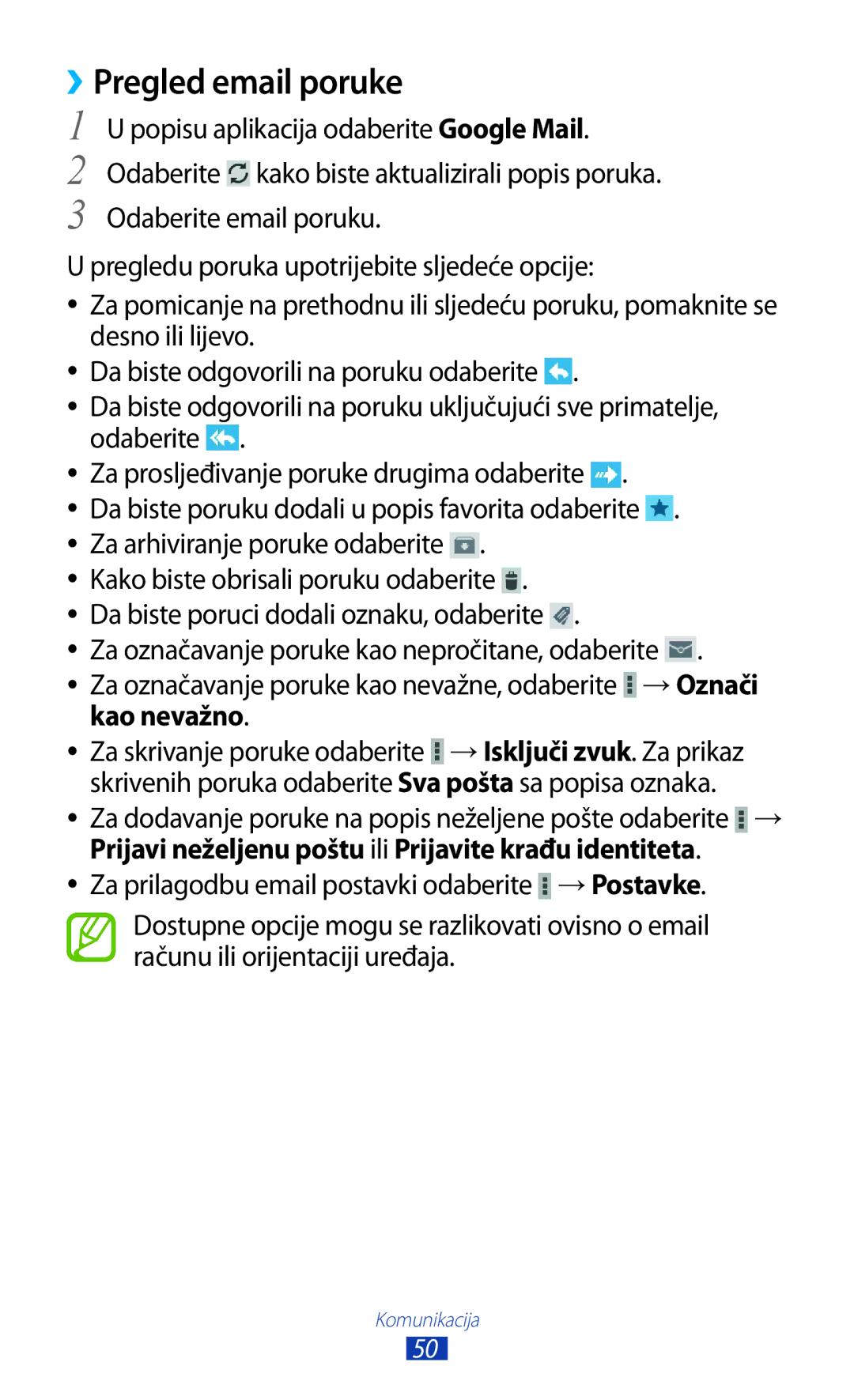 Samsung GT-P3110TSATRA manual ››Pregled email poruke, Popisu aplikacija odaberite Google Mail, Odaberite email poruku 