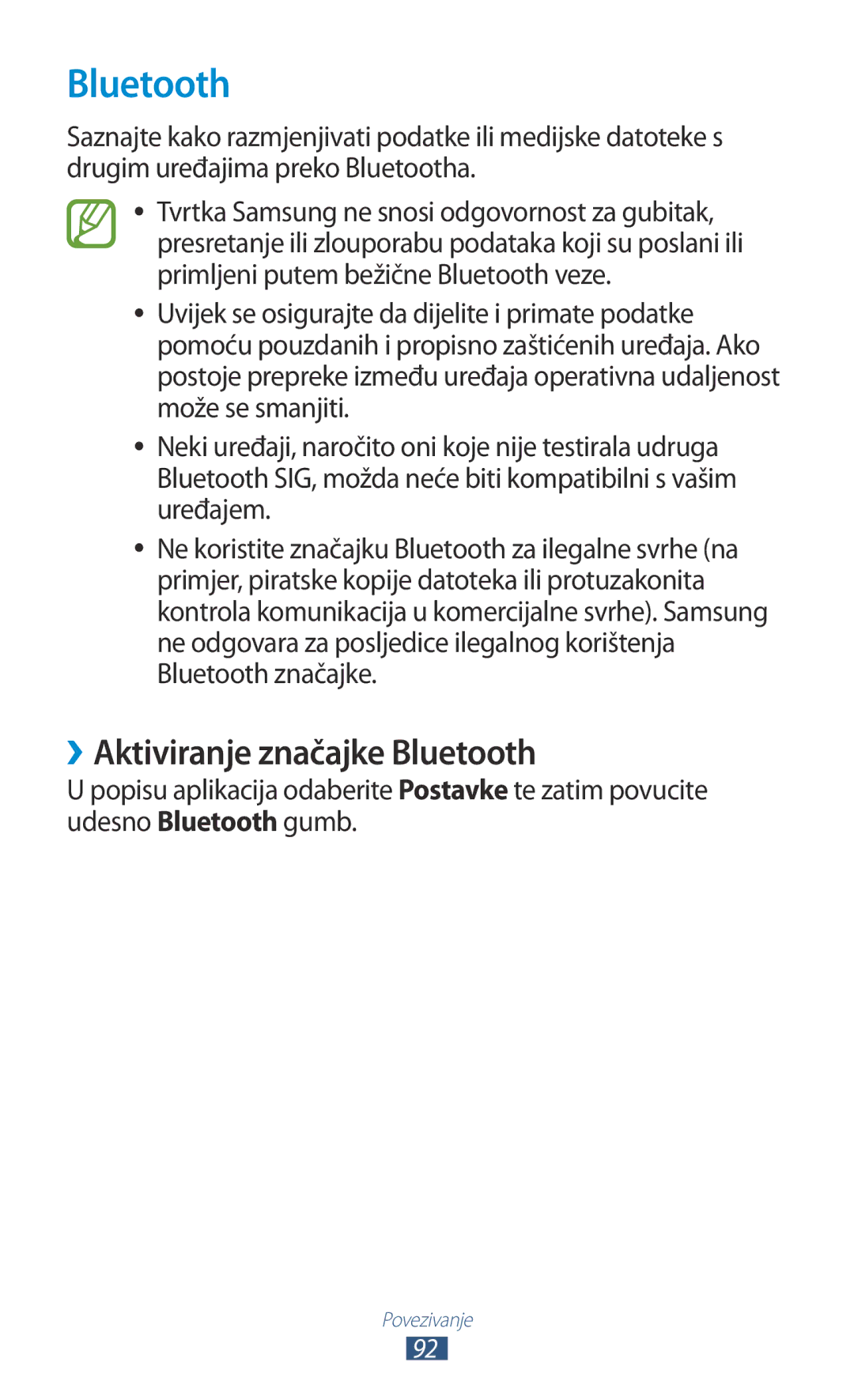 Samsung GT-P3110ZWATRA, GT-P3110TSATRA, GT-P3110TSACRG, GT-P3110TSETRA, GT-P3110GRATRA ››Aktiviranje značajke Bluetooth 