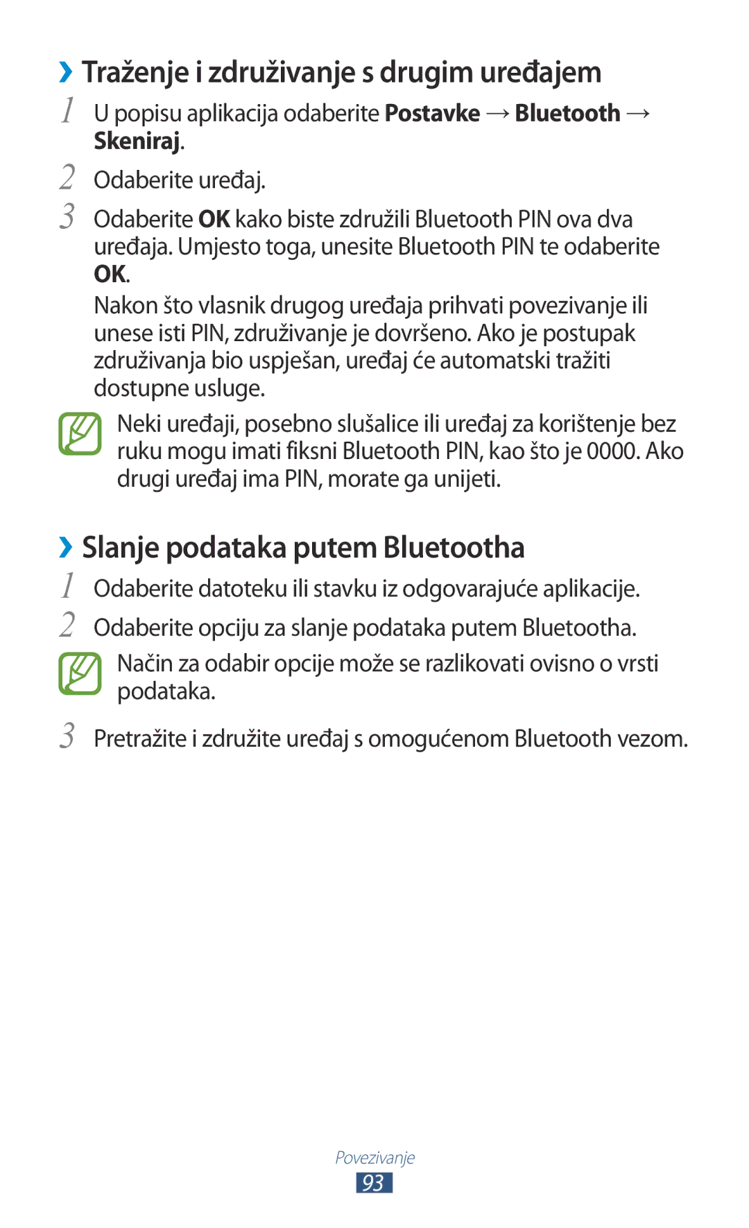 Samsung GT-P3110TSETRA manual ››Traženje i združivanje s drugim uređajem, ››Slanje podataka putem Bluetootha, Skeniraj 