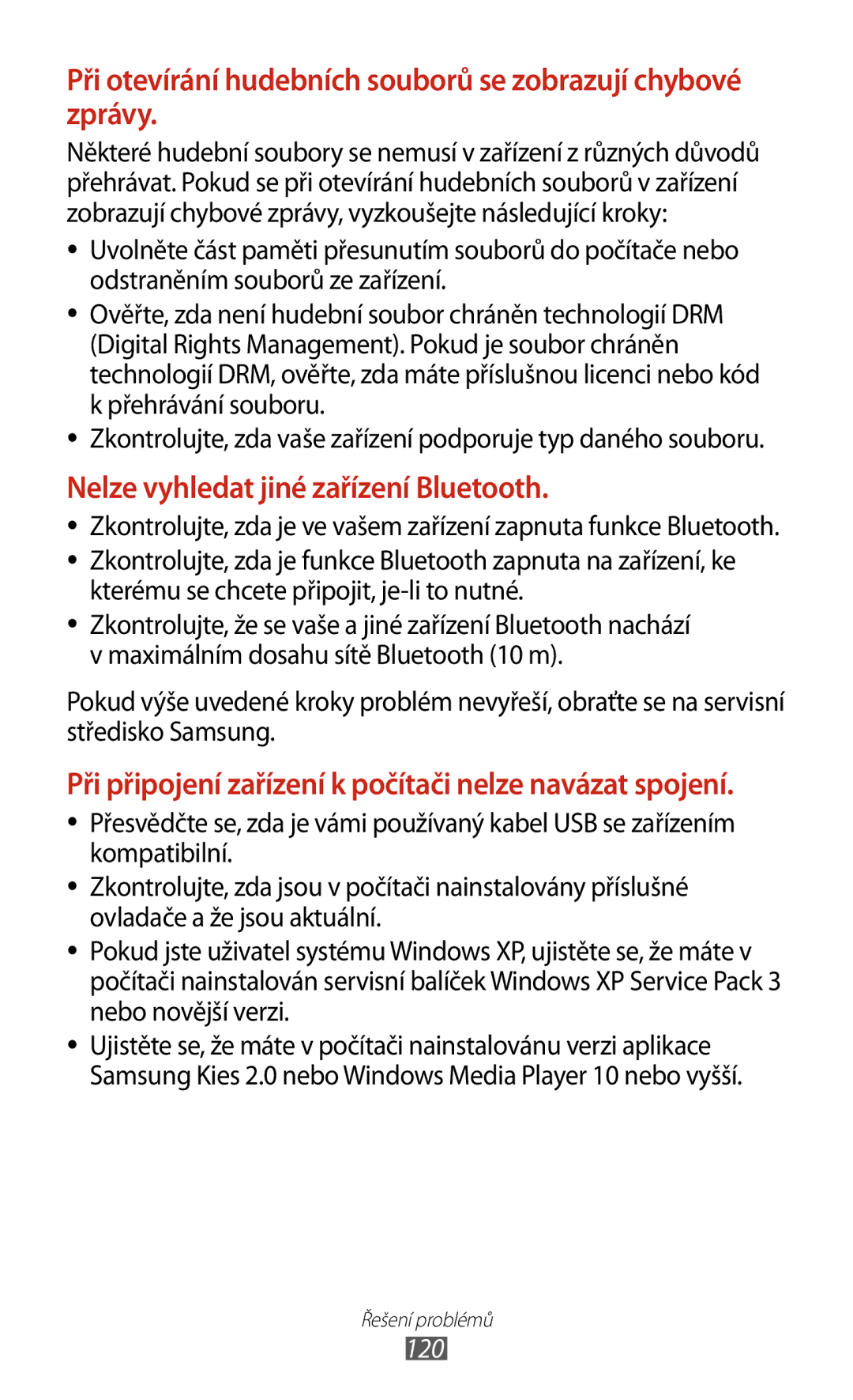 Samsung GT-P3110TSAXSK, GT-P3110TSAXEO, GT-P3110TSAEUR Při otevírání hudebních souborů se zobrazují chybové zprávy, 120 