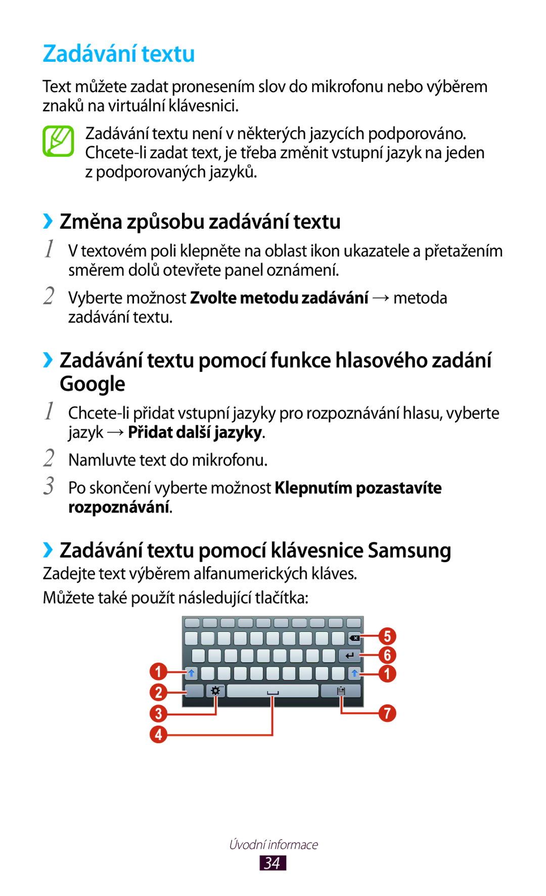 Samsung GT-P3110ZWEVDC manual ››Změna způsobu zadávání textu, Google, ››Zadávání textu pomocí klávesnice Samsung 