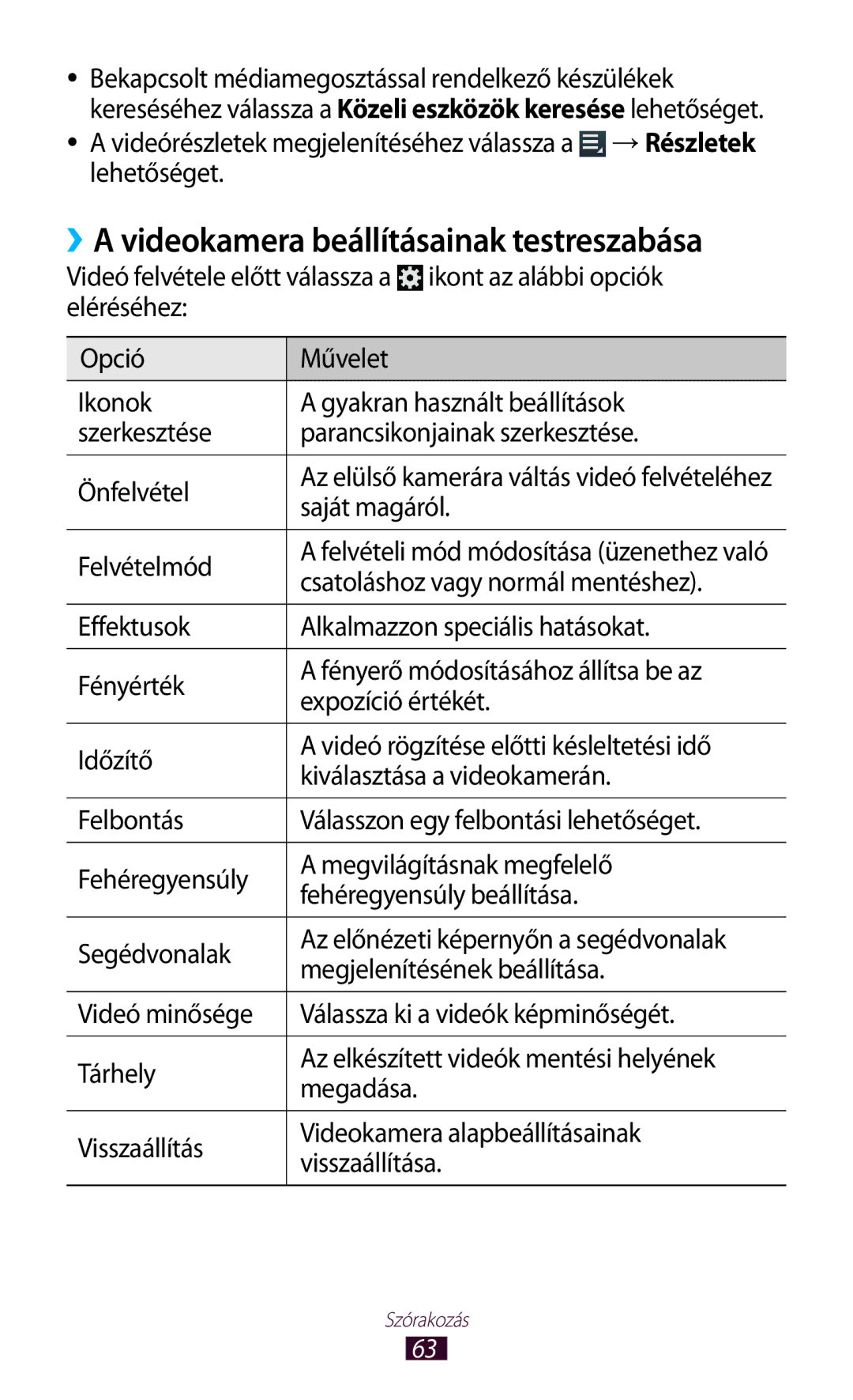 Samsung GT-P3110TSAAUT, GT-P3110TSAXEO manual ››A videokamera beállításainak testreszabása, Saját magáról, Felvételmód 