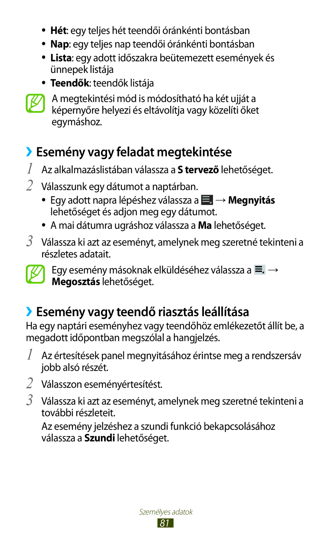 Samsung GT-P3110TSEXEH, GT-P3110TSAXEO manual ››Esemény vagy feladat megtekintése, ››Esemény vagy teendő riasztás leállítása 