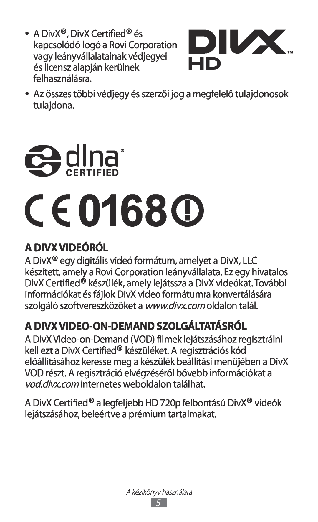 Samsung GT-P3110TSEAUT, GT-P3110TSAXEO manual A Divx Videóról, A Divx Video-On-Demand Szolgáltatásról, felhasználásra 