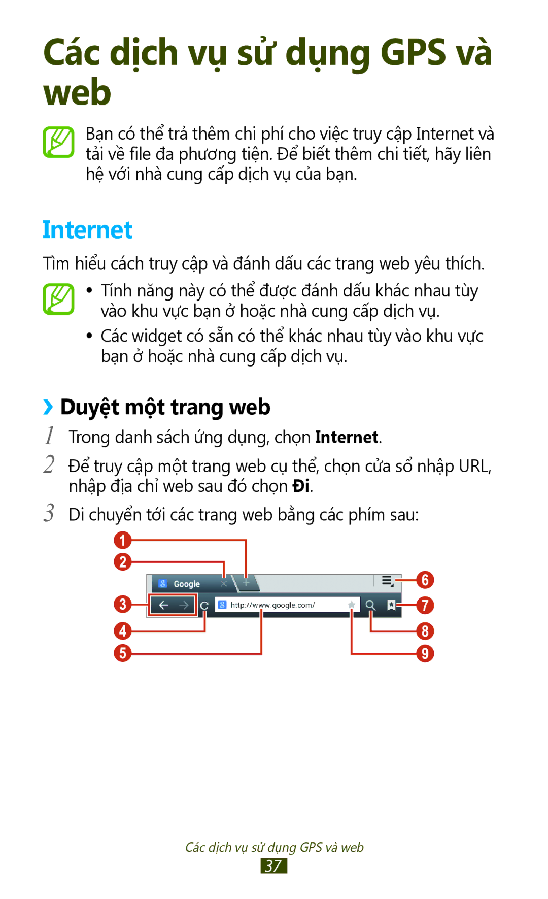 Samsung GT-P3110TSAXXV manual Internet, ››Duyệt một trang web 