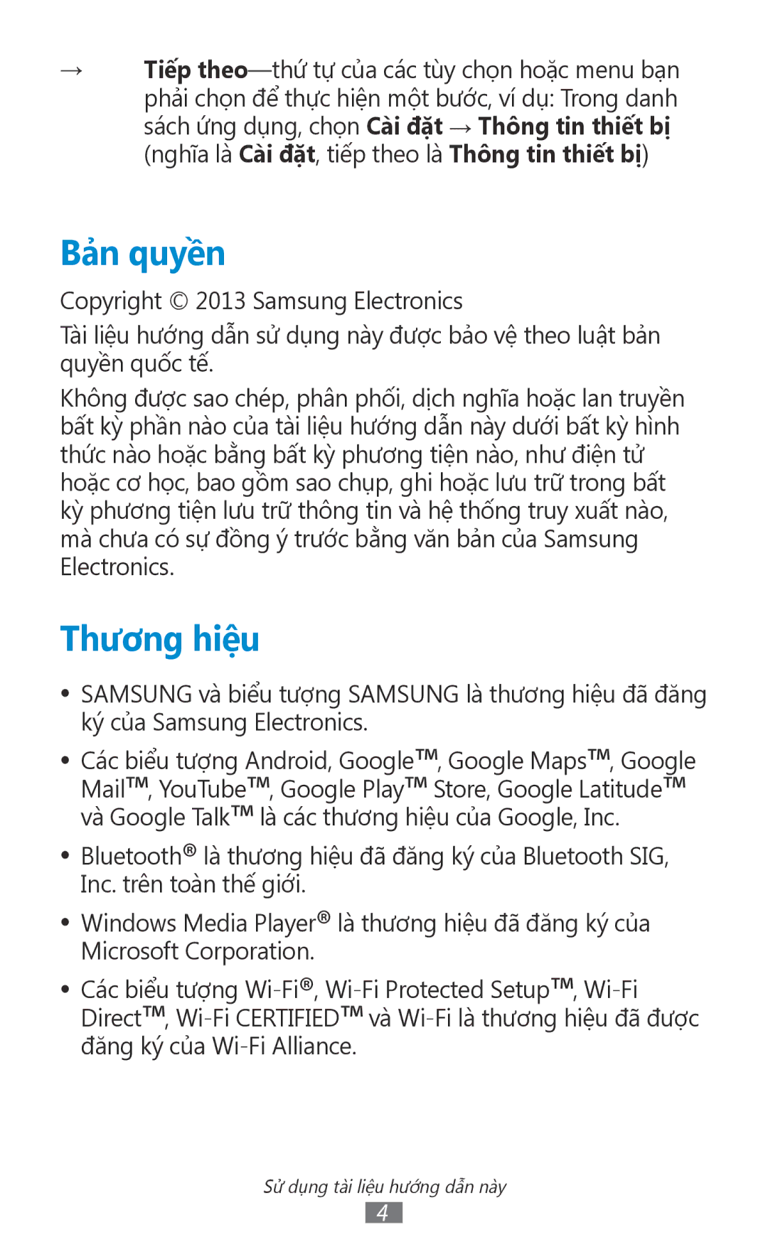 Samsung GT-P3110TSAXXV manual Bản quyền, Thương hiệu 