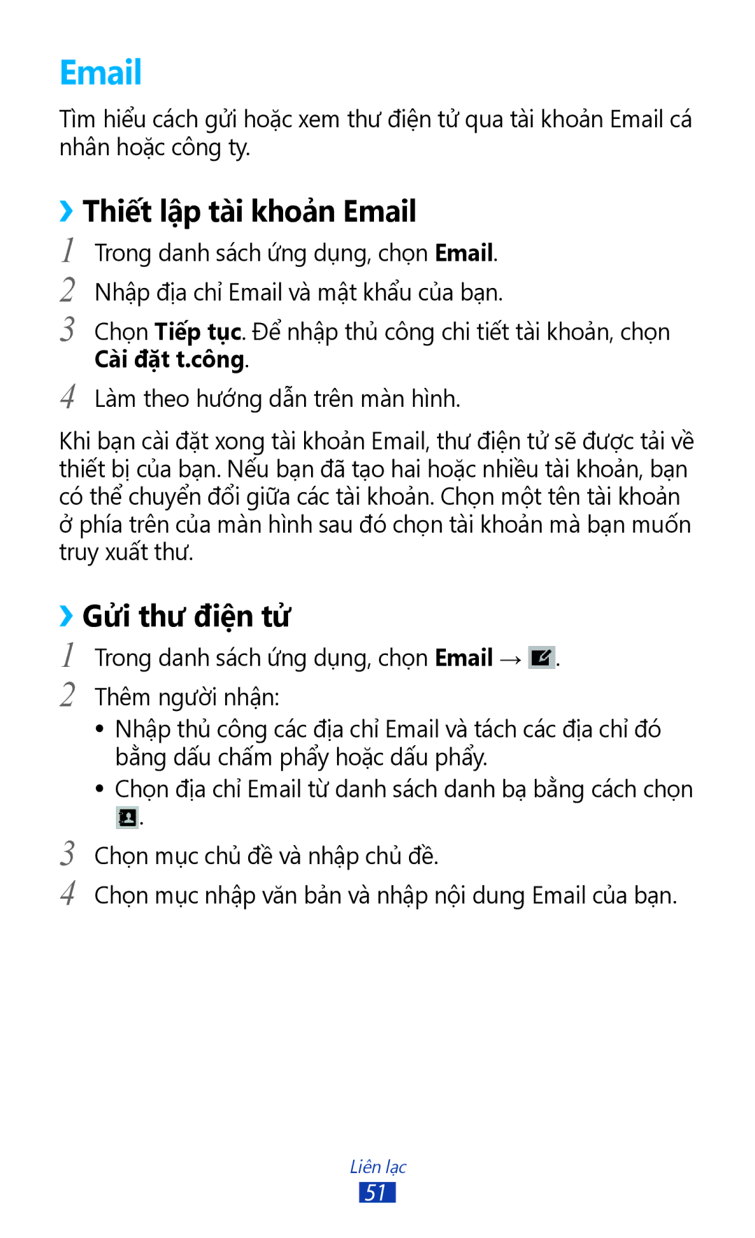 Samsung GT-P3110TSAXXV manual ››Thiết lập tài khoản Email 