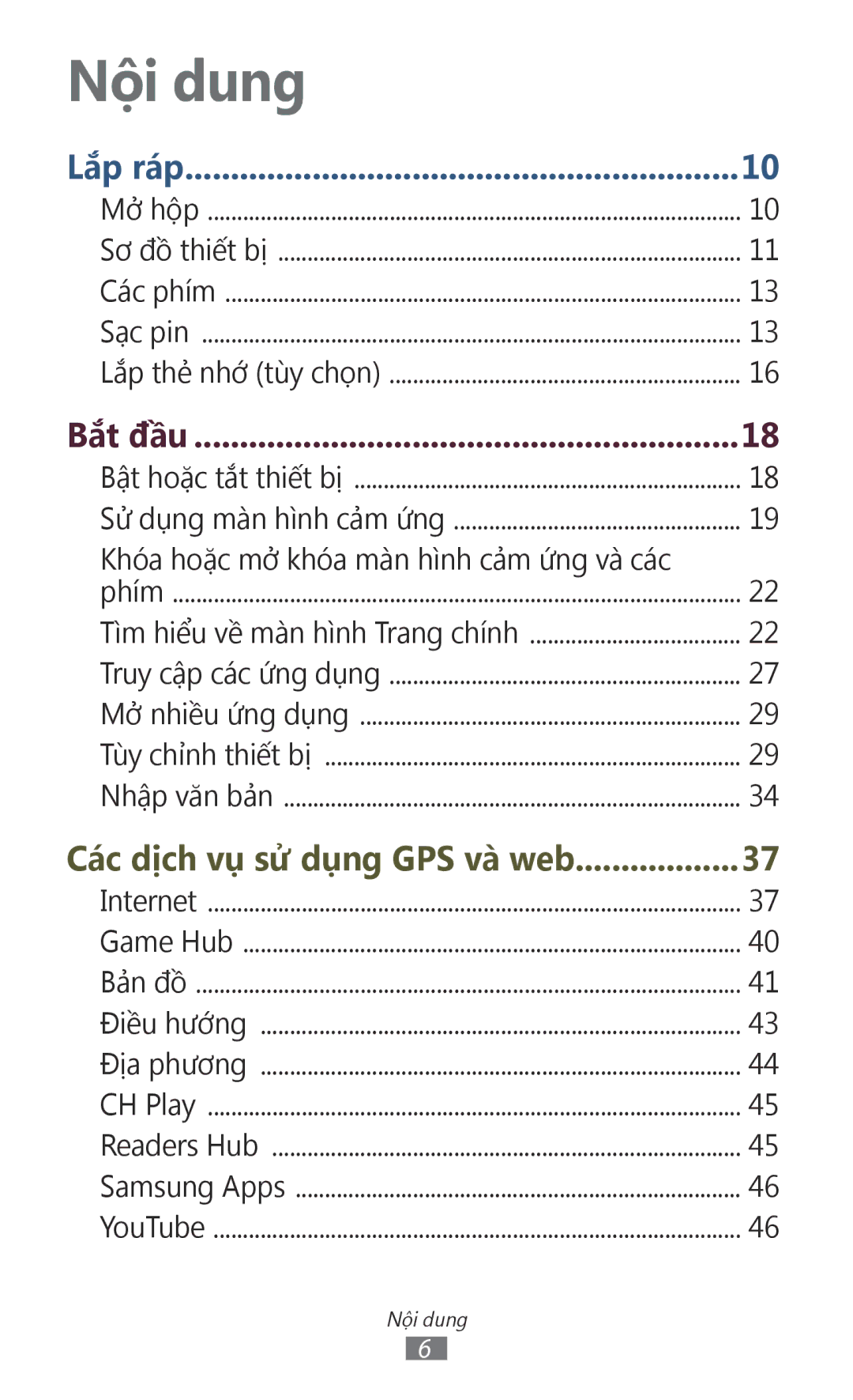 Samsung GT-P3110TSAXXV manual Nội dung, Bắt đầu 